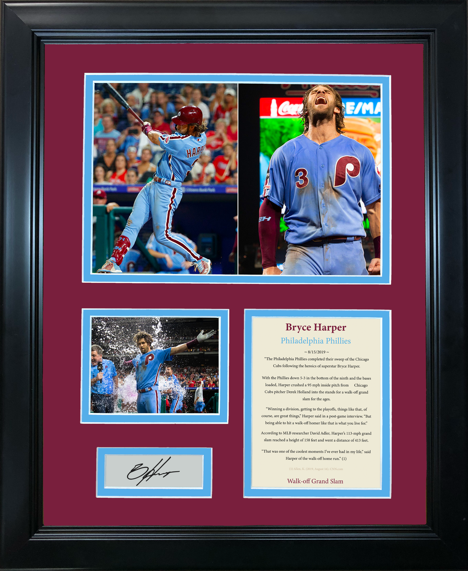 Framed Bryce Harper Walk-off Grand Slam Philadelphia Phillies 12x15  Baseball Photo Collage - Hall of Fame Sports Memorabilia