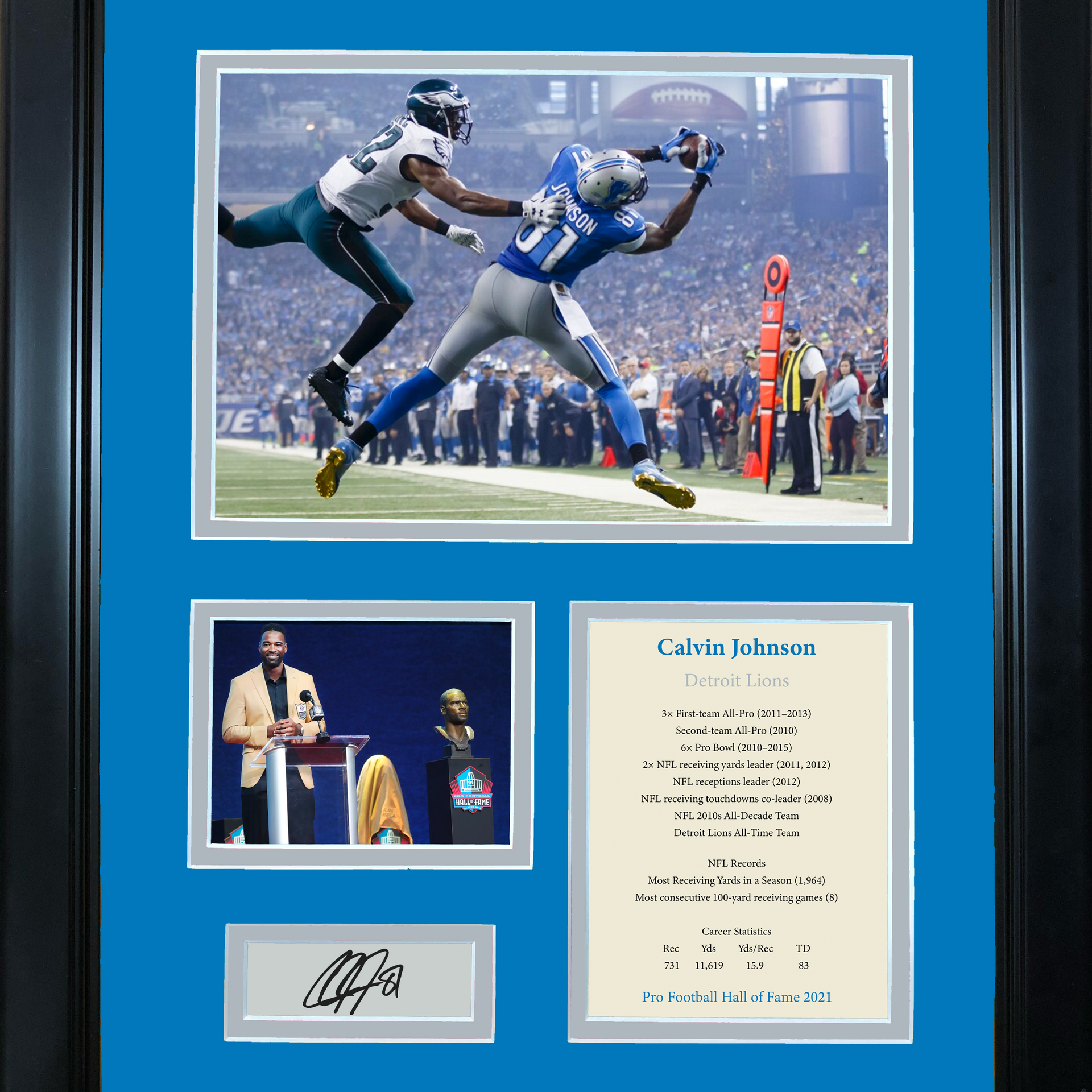 Framed Calvin Johnson Hall of Fame Facsimile Laser Engraved