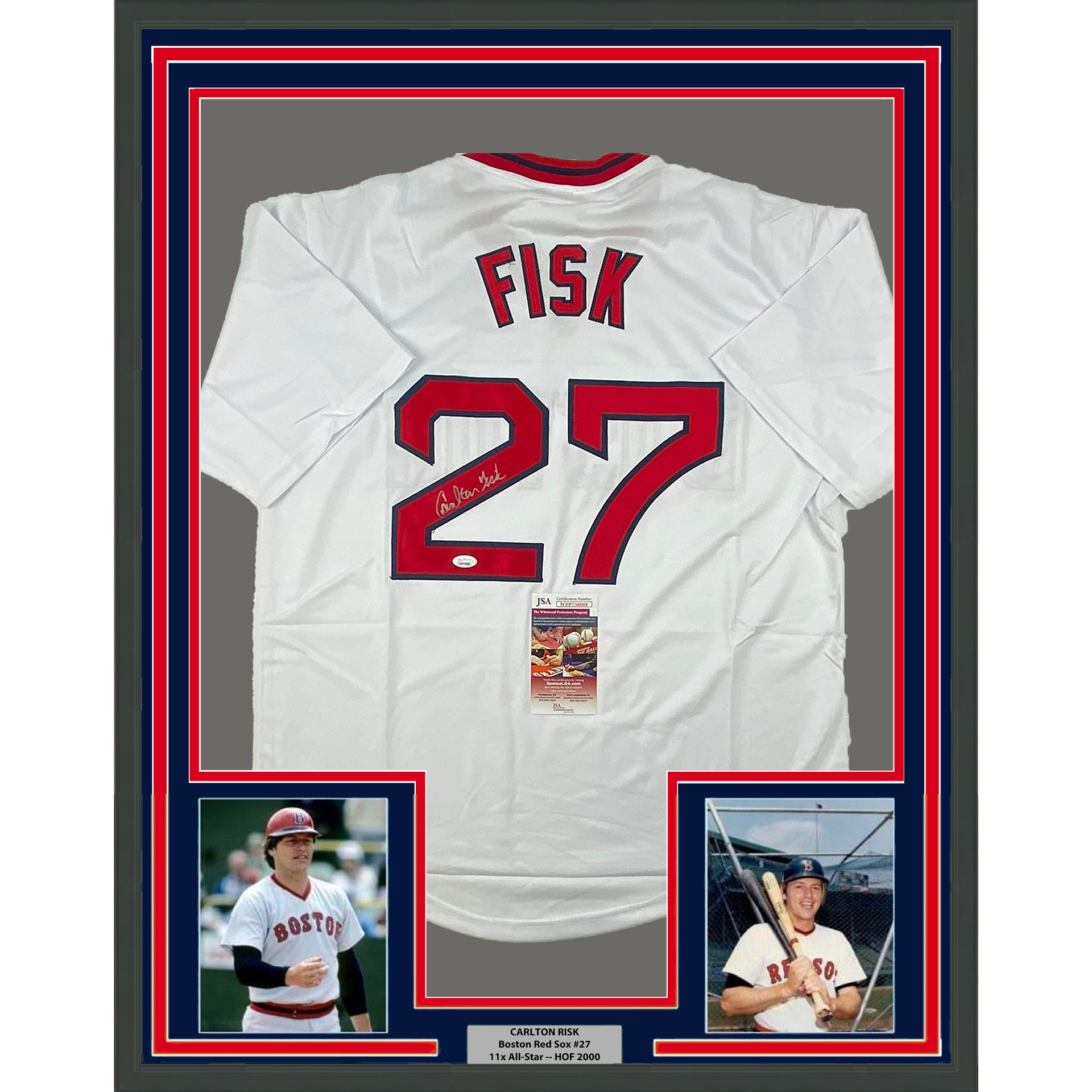 Framed Autographed/Signed Carlton Fisk 33x42 Boston White Baseball