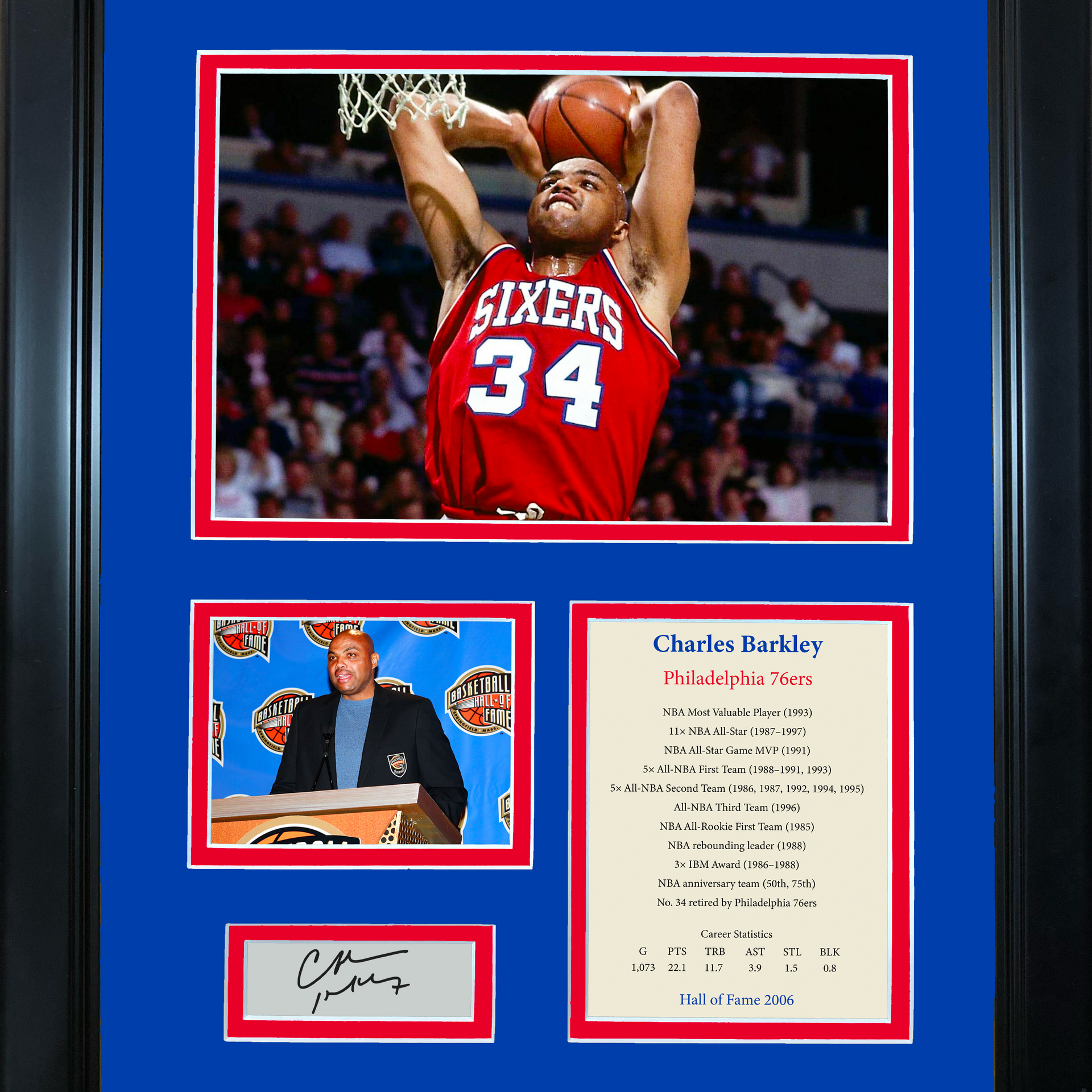 Framed Charles Barkley Hall of Fame Philadelphia 76ers Basketball