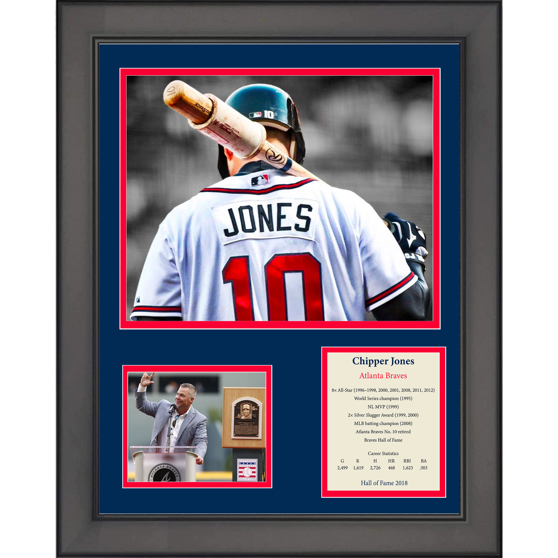 Framed Chipper Jones Hall of Fame Atlanta Braves 12x15 Baseball