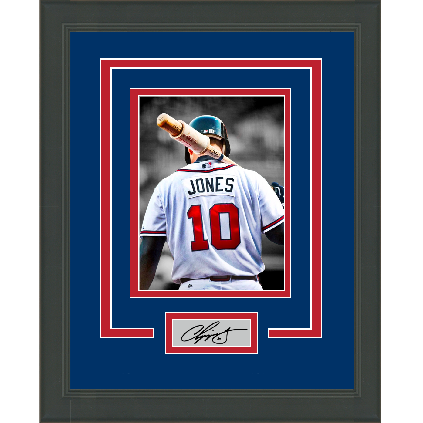 Chipper Jones Autographed and Framed White Braves Jersey Auto JSA COA