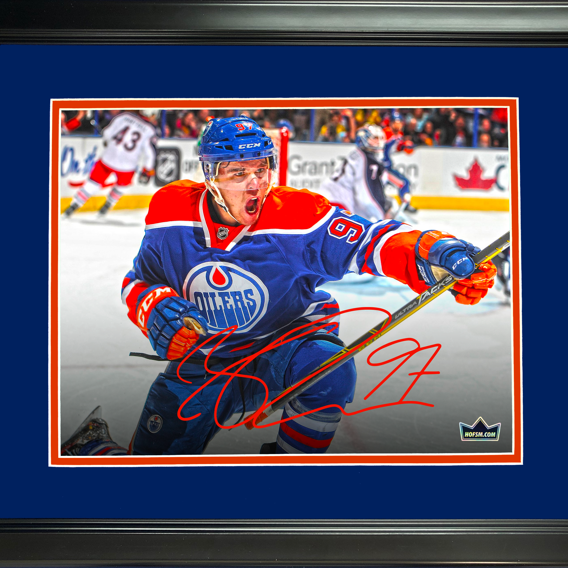 Framed Facsimile Autographed Connor McDavid 33x42 Edmonton Blue Reprint  Laser Auto Hockey Jersey - Hall of Fame Sports Memorabilia