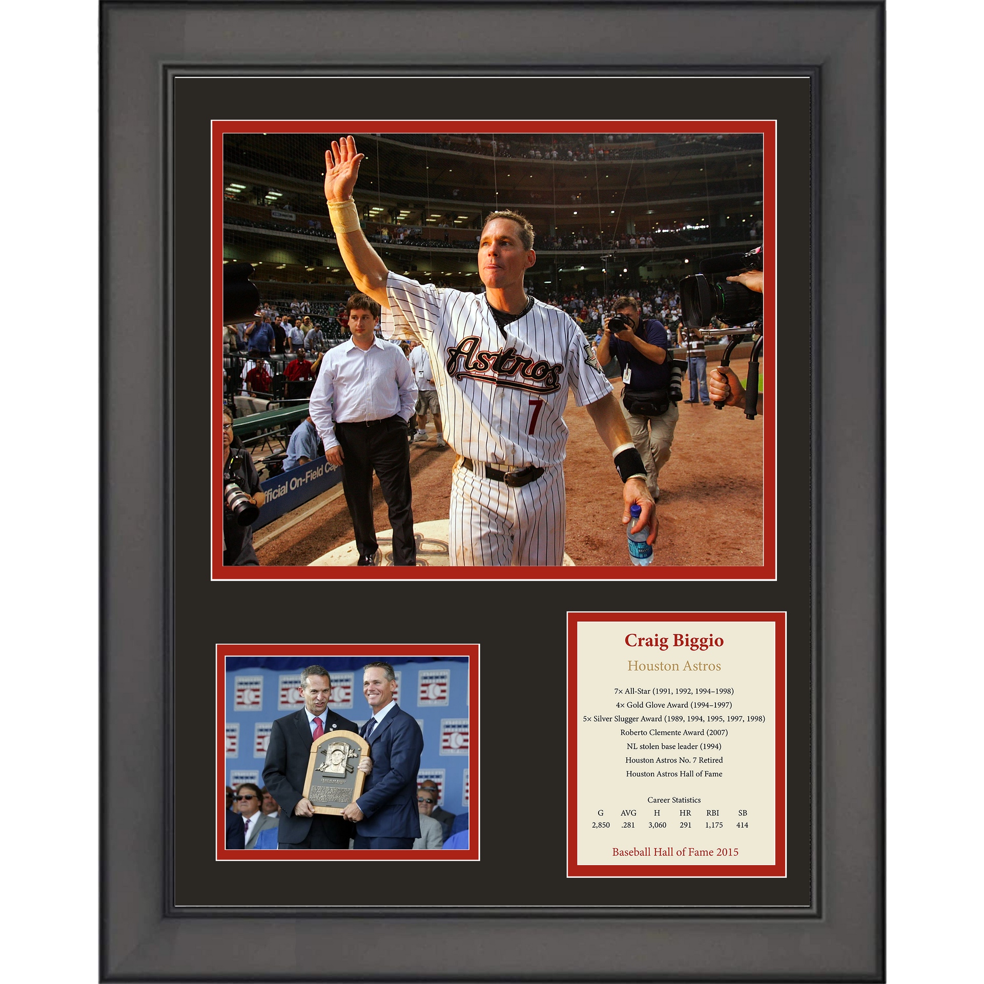 Framed Craig Biggio Hall of Fame Houston Astros Baseball 12x15 Photo  Collage - Hall of Fame Sports Memorabilia
