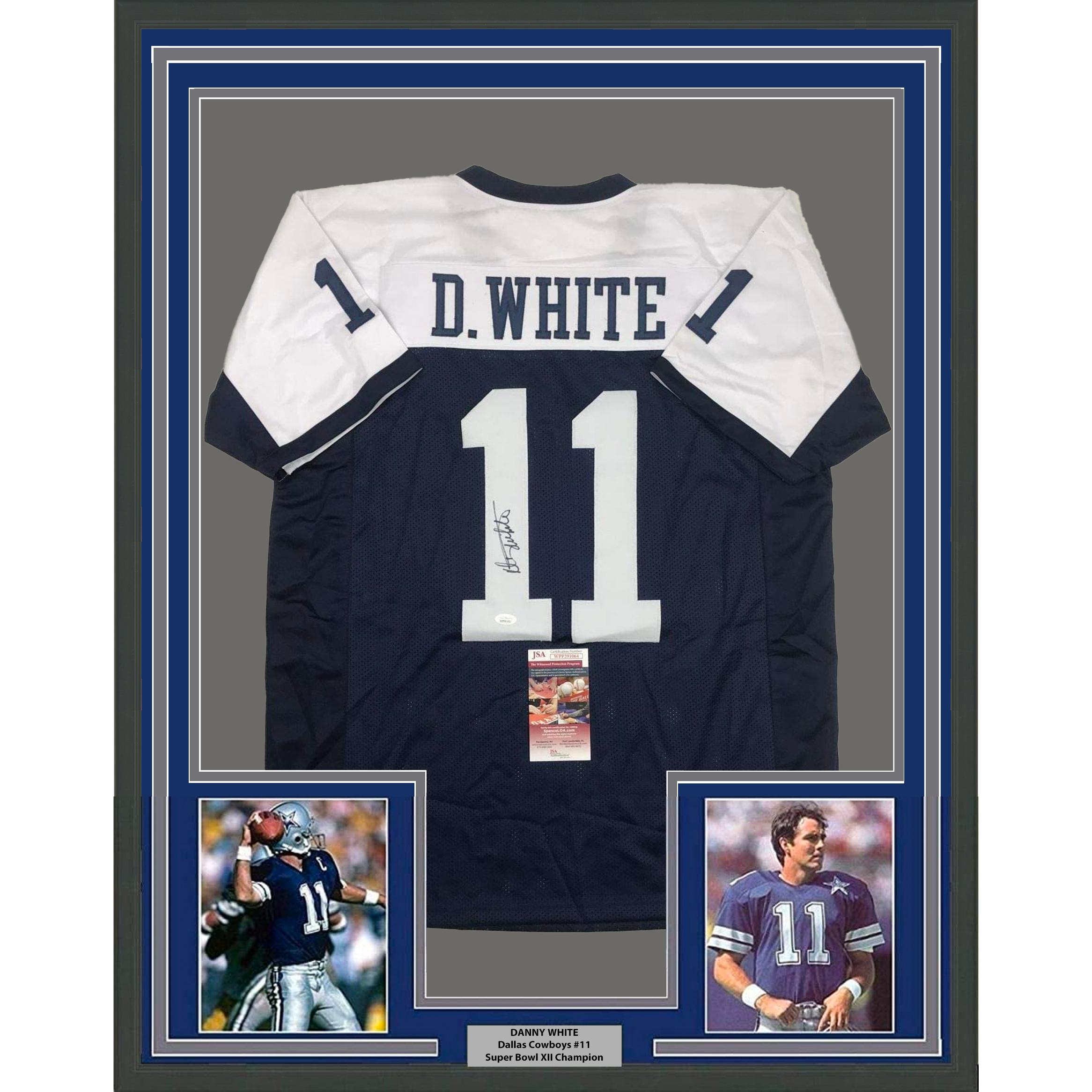 Framed Autographed/Signed Danny White 33x42 Dallas Thanksgiving Day Football Jersey JSA COA