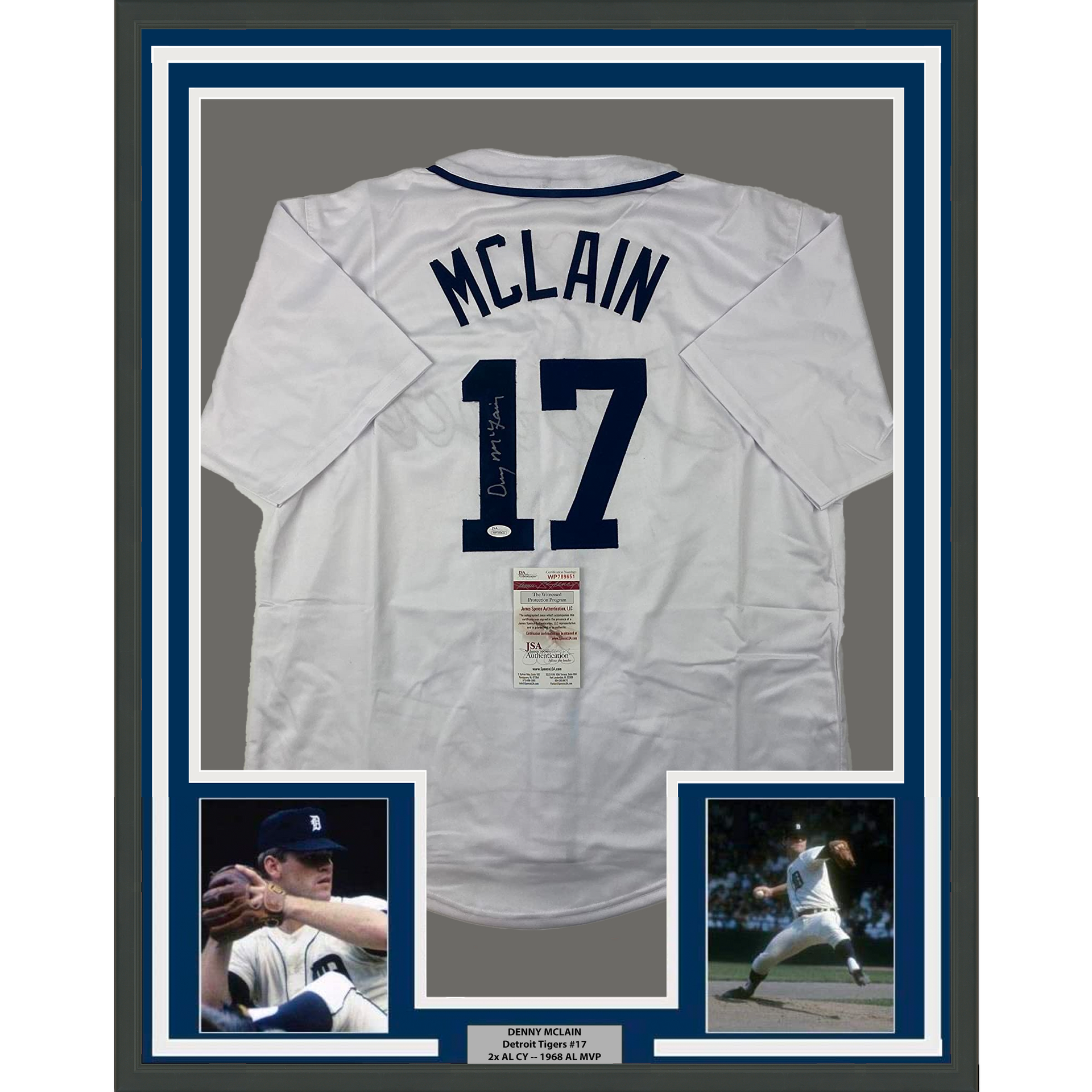Framed Autographed/Signed Denny McLain 33x42 Detroit White Baseball Jersey  JSA COA - Hall of Fame Sports Memorabilia