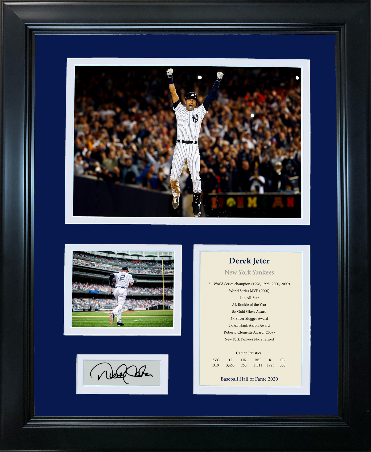 Derek Jeter Yankees Custom Framed Photo Display with Captain Patch & 23KT  Gold Card