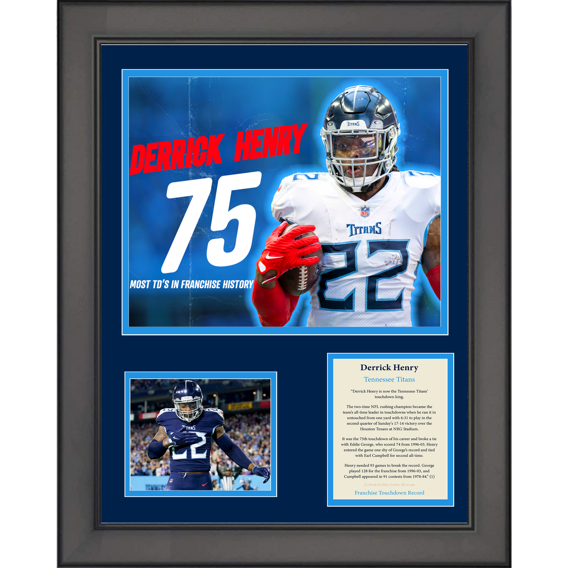 Framed Derrick Henry Tennessee Titans Touchdown Record Football 12'x15'  Photo Collage - Hall of Fame Sports Memorabilia