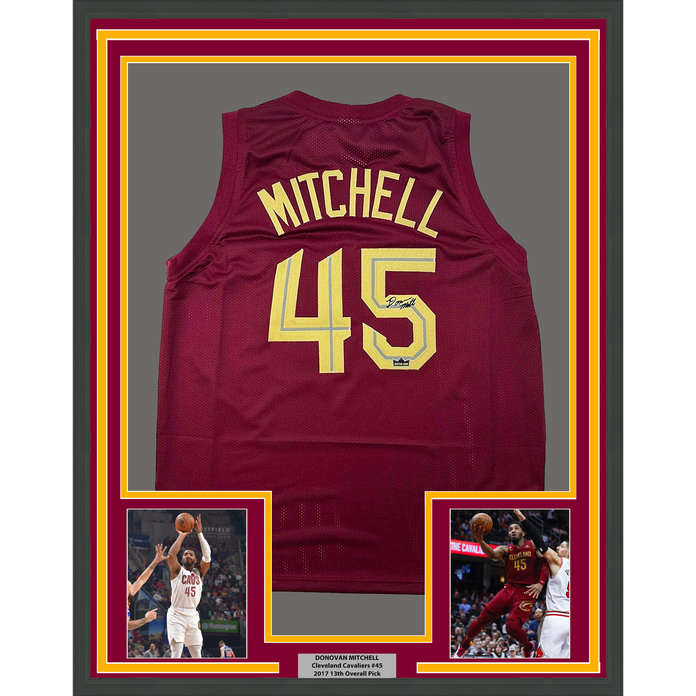 Framed Facsimile Autographed Donovan Mitchell 33x42 Cleveland Red Reprint Laser Auto Basketball Jers