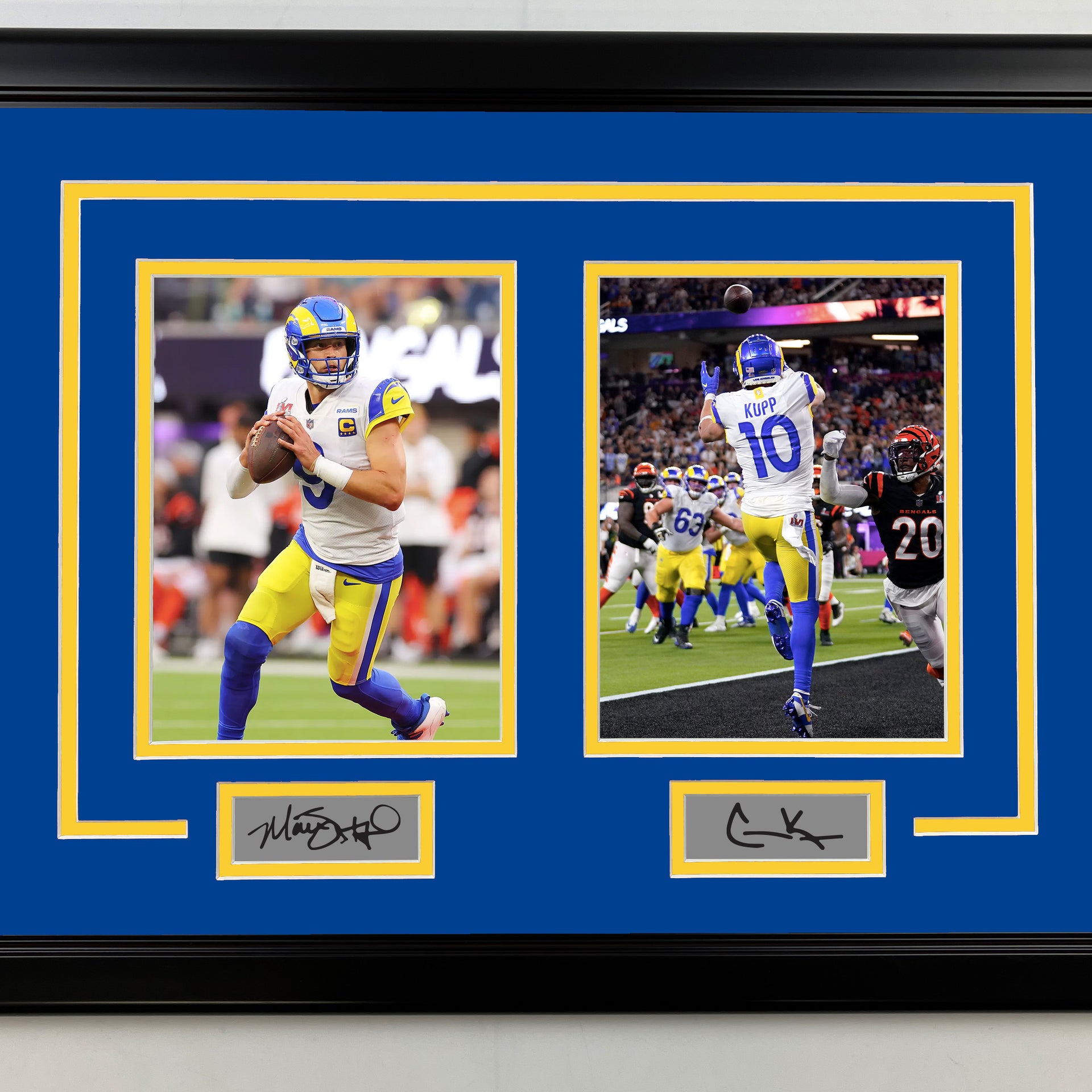 Framed Matt Stafford and Cooper Kupp Facsimile Laser Engraved Signatures  Los Angeles Rams 17x23 Dual Football Photo - Hall of Fame Sports Memorabilia