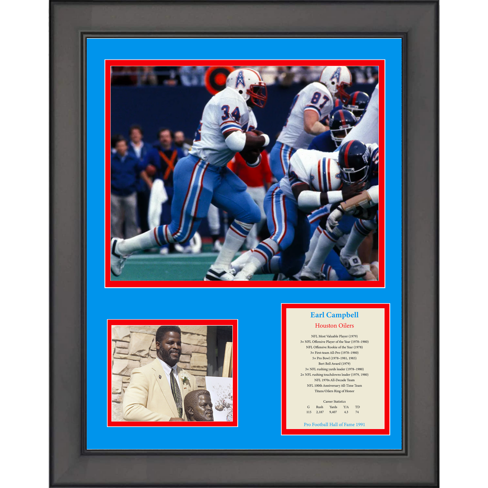 Earl Campbell Autographed and Framed Houston Oilers Jersey