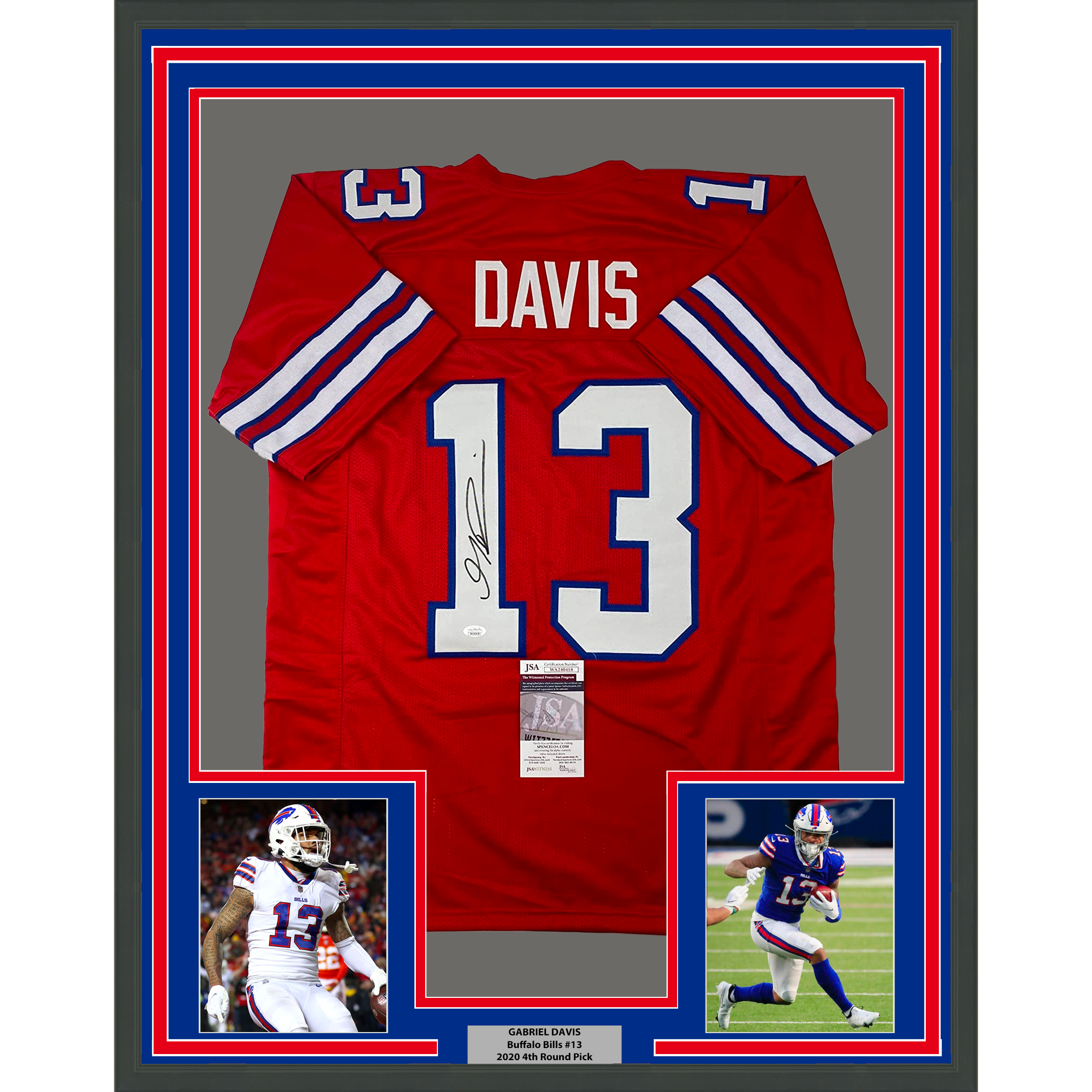 Framed Autographed/Signed Gabriel Gabe 33x42 Davis Buffalo Red Football Jersey Beckett BAS COA