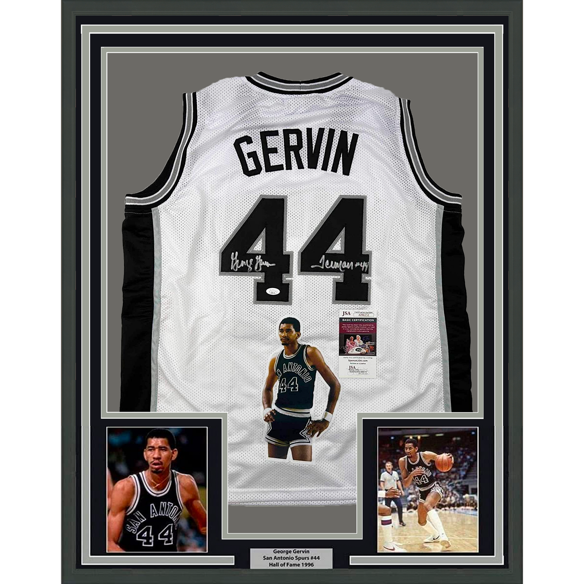 George Gervin Signed San Antonio Spurs Photo Jersey Inscribed HOF 96 –