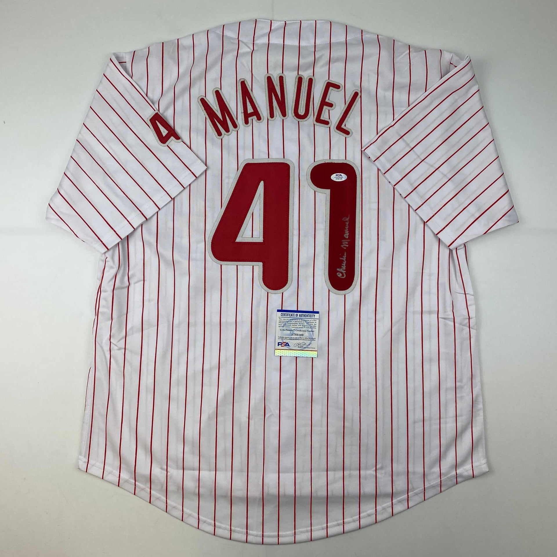 Autographed/Signed Charlie Manuel Philadelphia Pinstripe Baseball Jersey  PSA/DNA COA - Hall of Fame Sports Memorabilia