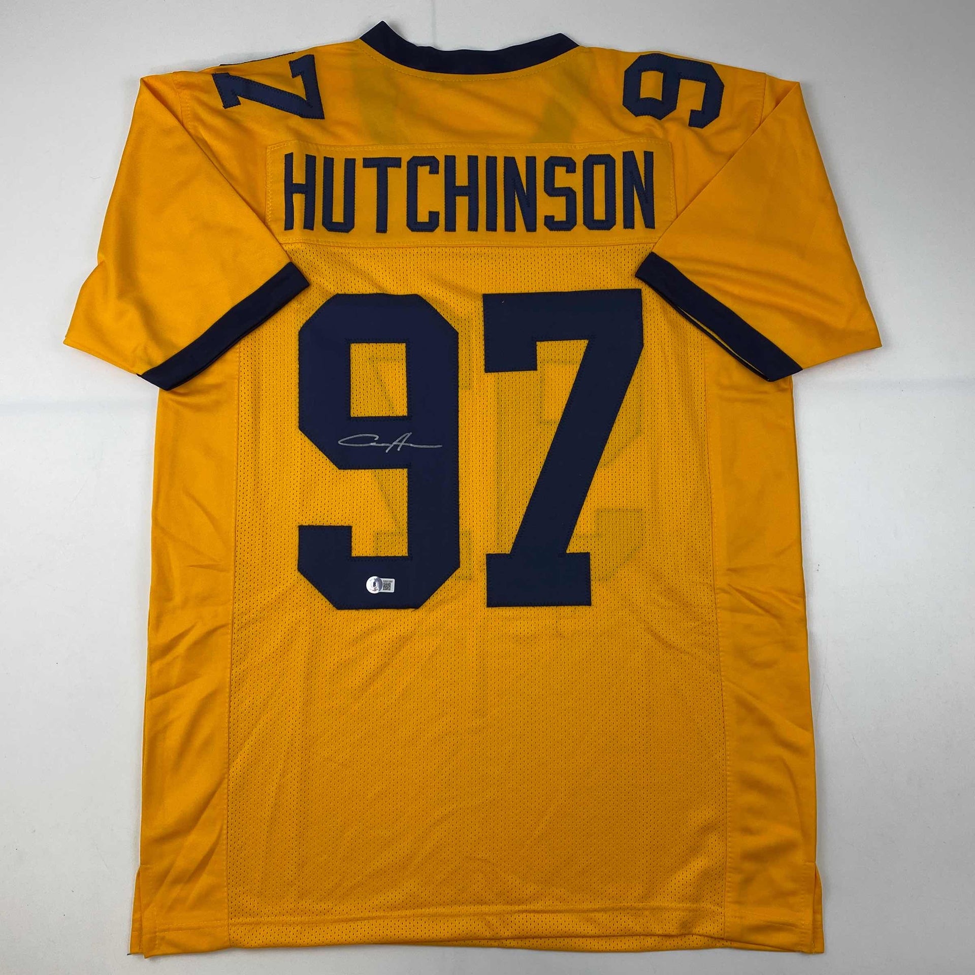 Autographed/Signed Aidan Hutchinson Michigan Yellow College Football Jersey  Beckett BAS COA - Hall of Fame Sports Memorabilia