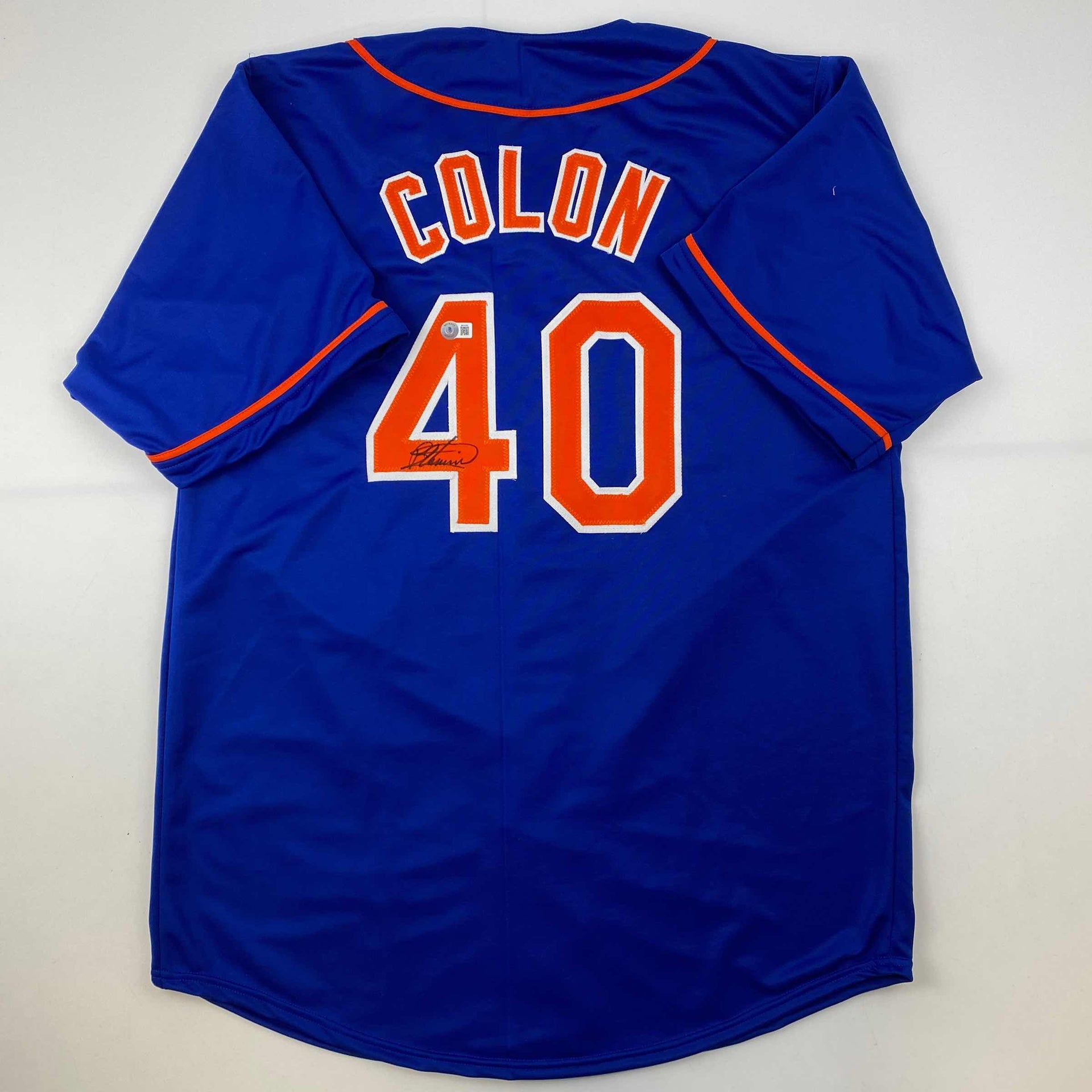 Autographed/Signed Bartolo Colon New York Blue Baseball Jersey Beckett BAS  COA