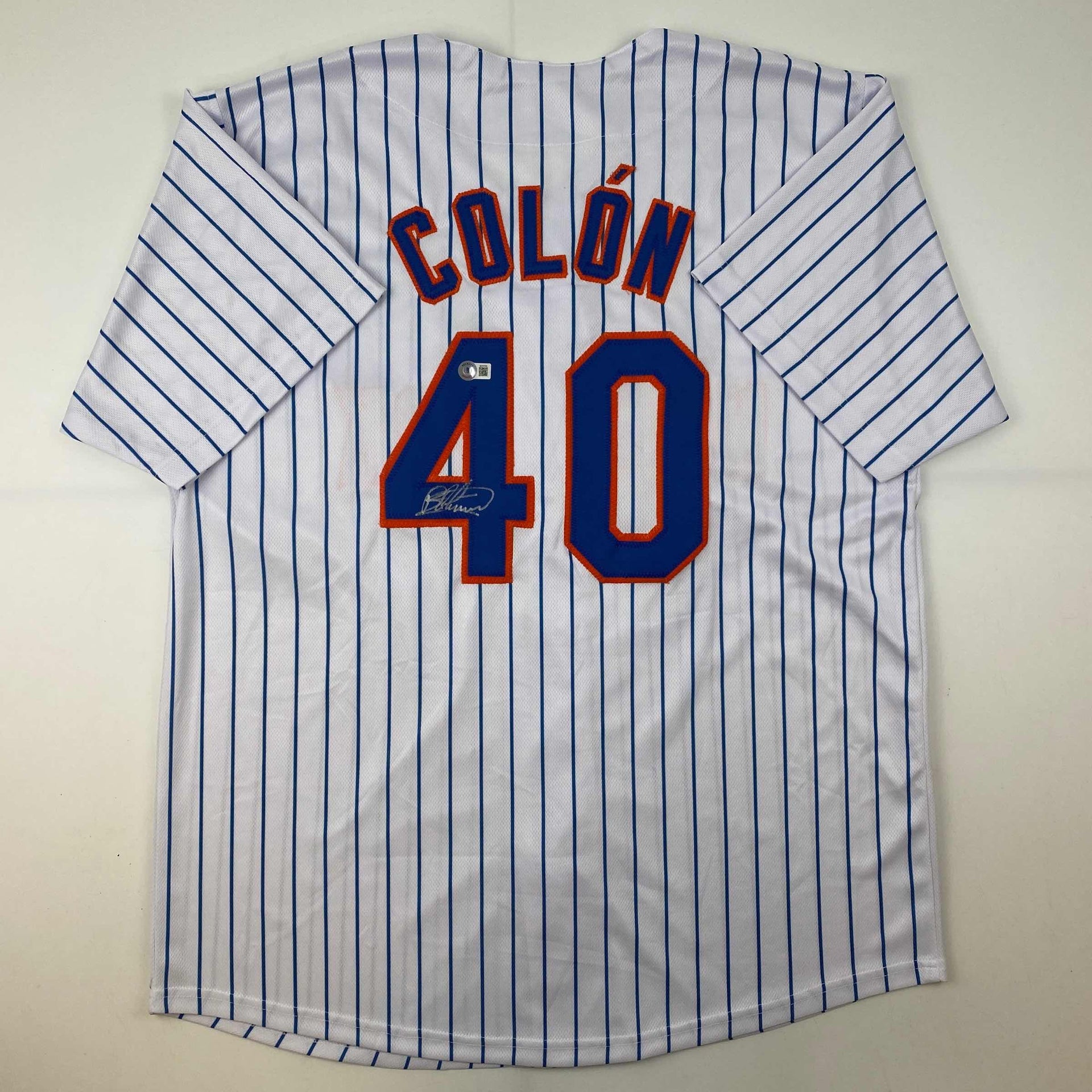 Autographed/signed Bartolo Colon New York Blue Baseball Jersey 