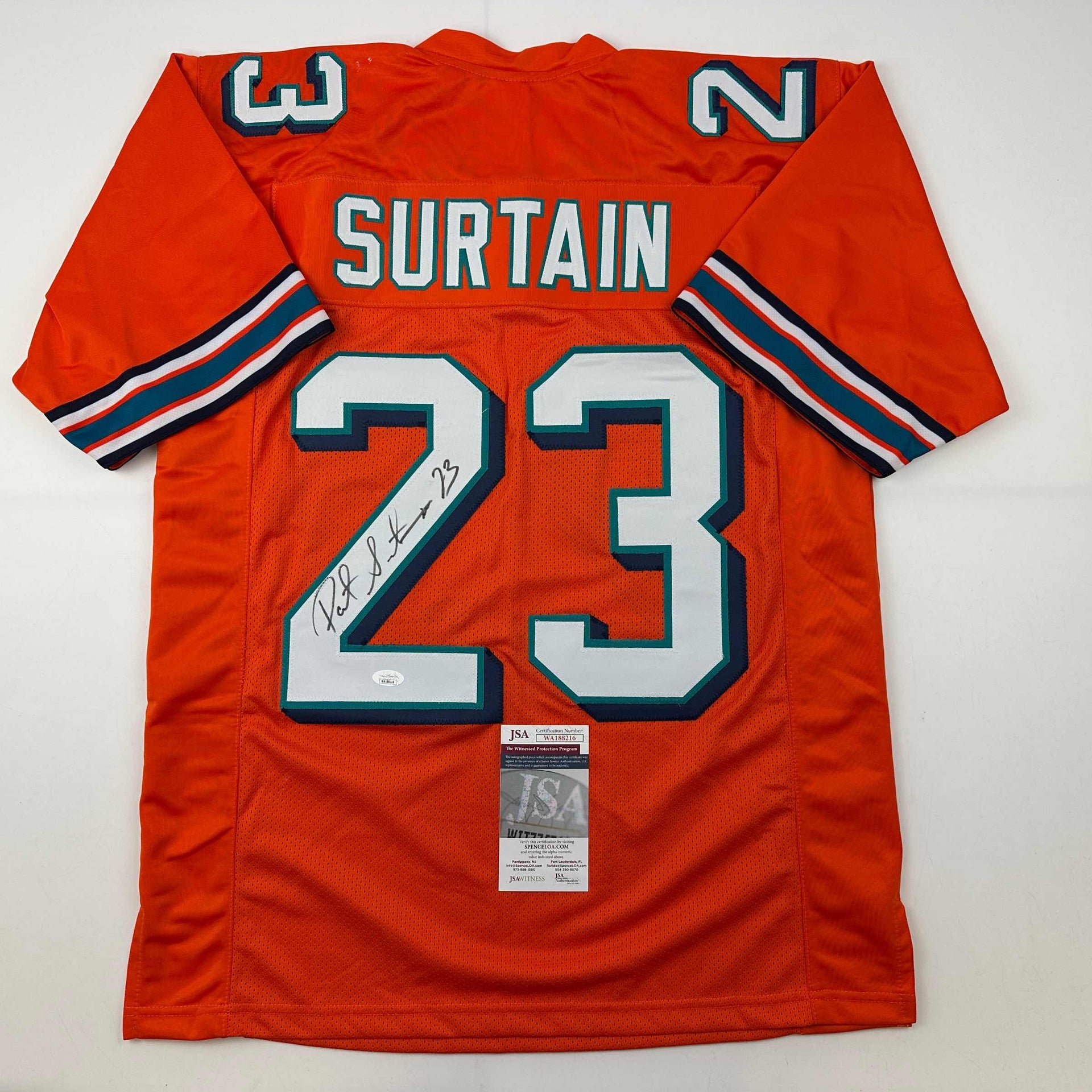 Framed Autographed/Signed Patrick Surtain 33x42 Miami Orange Football Jersey  JSA COA - Hall of Fame Sports Memorabilia