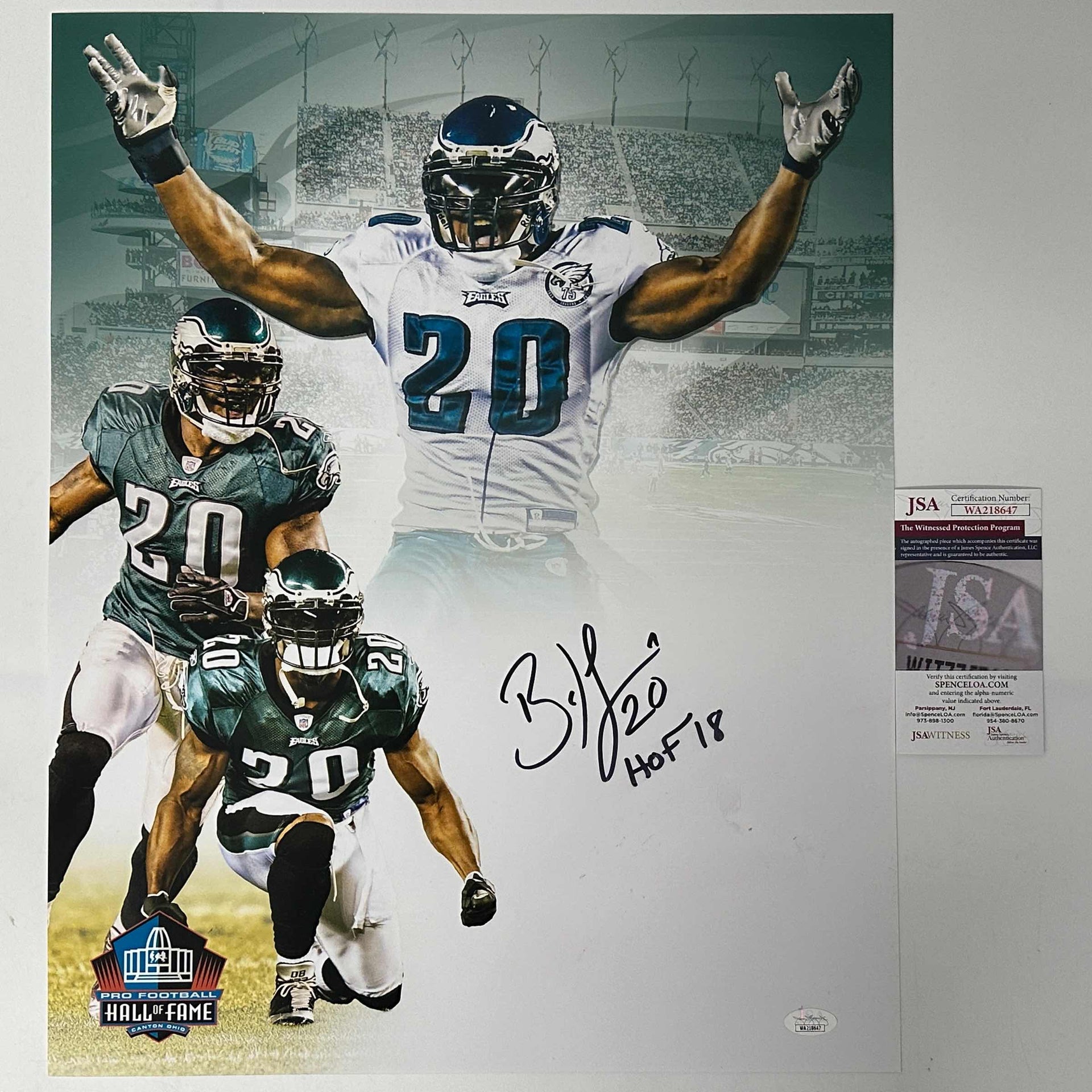 Autographed/Signed Brian Dawkins HOF 18 Philadelphia Eagles 16x20 Football  Photo JSA COA - Hall of Fame Sports Memorabilia