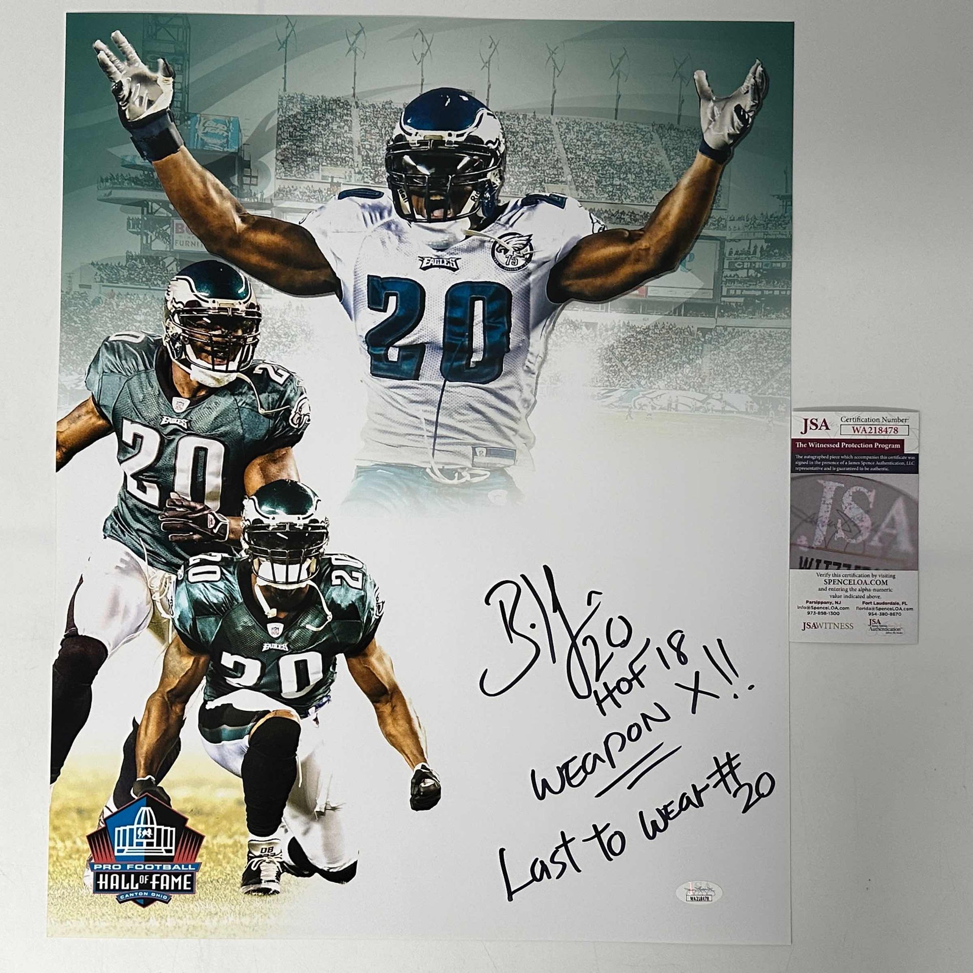 Brian Dawkins Signed Philadelphia Eagles 31x35 Custom Framed Jersey (JSA  Holo)