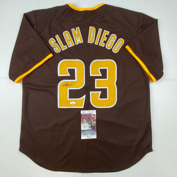 Framed Autographed/Signed Fernando Tatis Jr. 33x42 San Diego Pinstripe  Baseball Jersey JSA COA