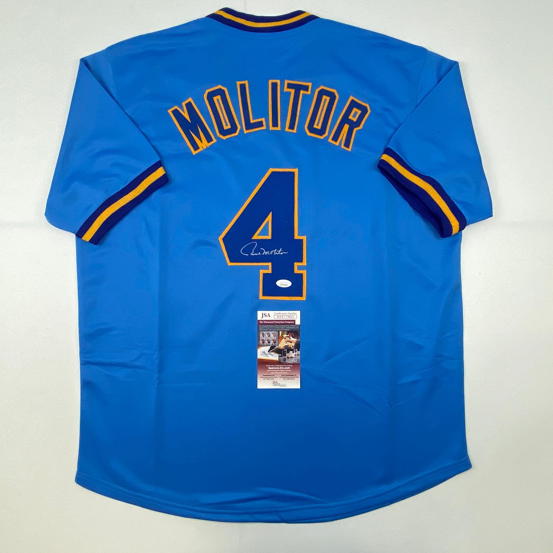 Paul Molitor Signed Milwaukee Brewers Custom Jersey (JSA Witness