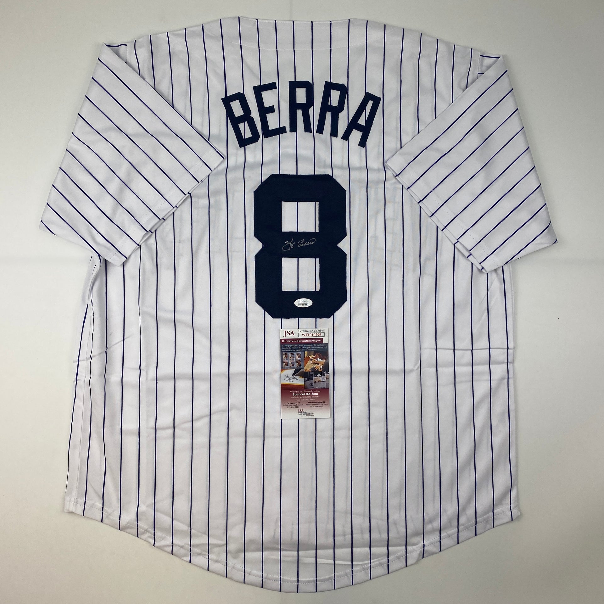 Autographed/Signed Yogi Berra New York Pinstripe Baseball Jersey JSA COA -  Hall of Fame Sports Memorabilia