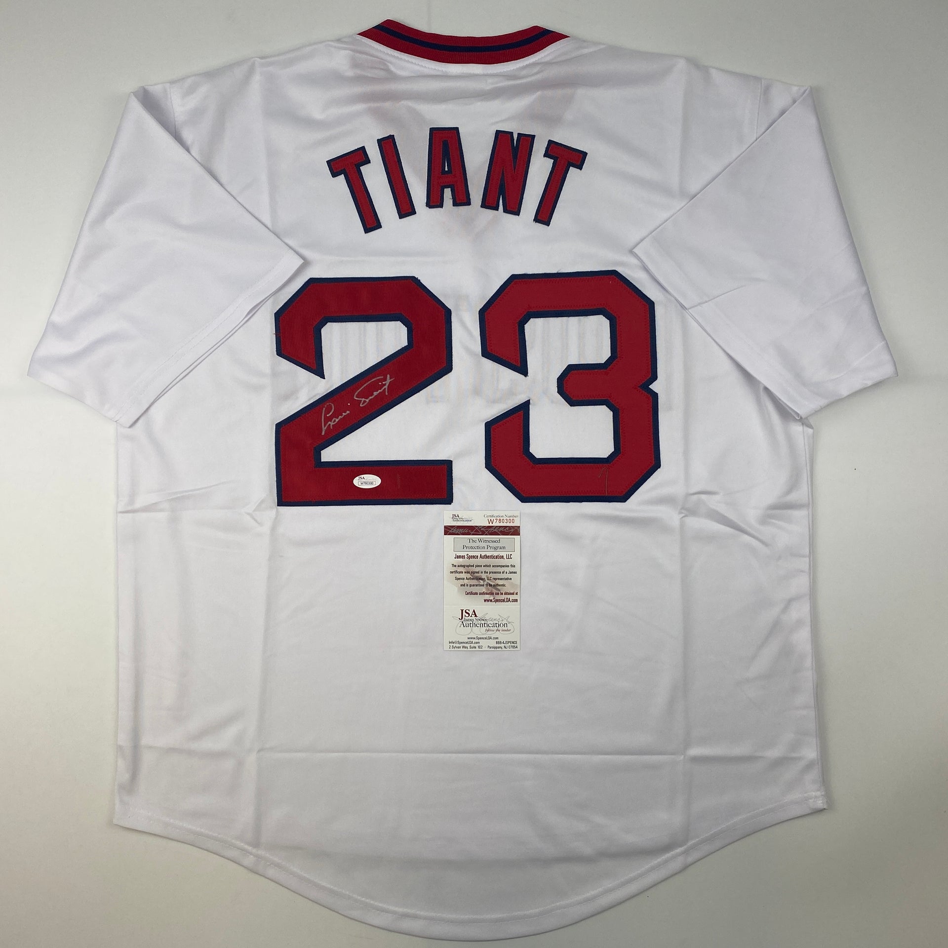 Autographed/Signed Luis Tiant Boston Red Sox White Baseball Jersey