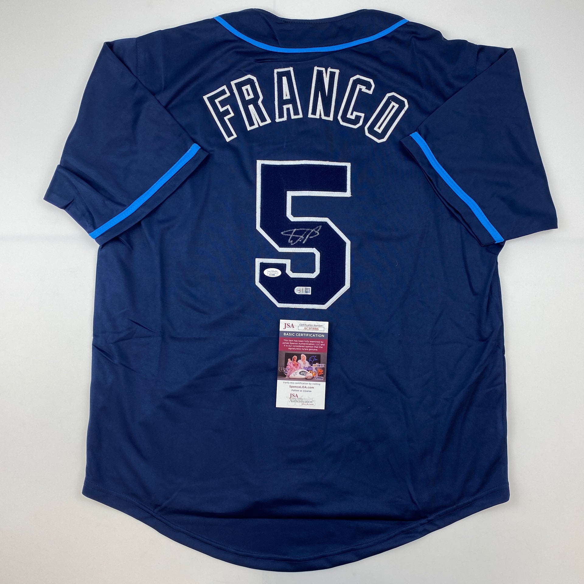 Framed Autographed/Signed Wander Franco 33x42 Tampa Bay Dark Blue Baseball  Jersey JSA COA - Hall of Fame Sports Memorabilia