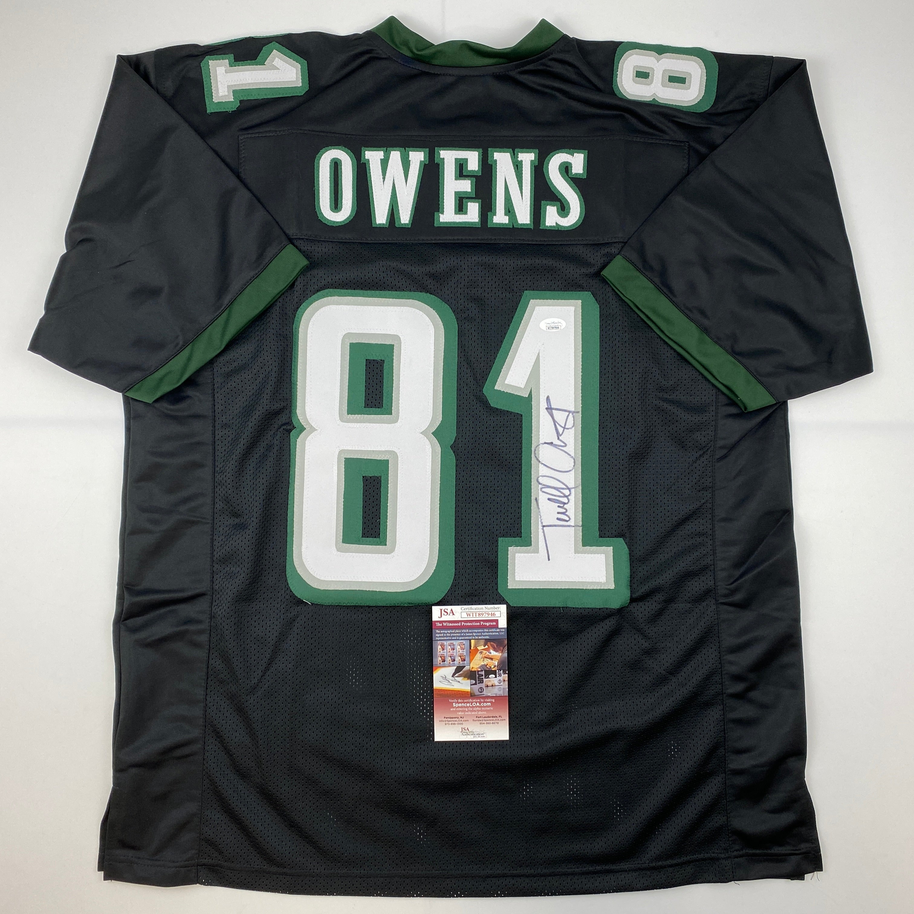 Autographed/Signed Terrell Owens Philadelphia Black Football Jersey JSA COA