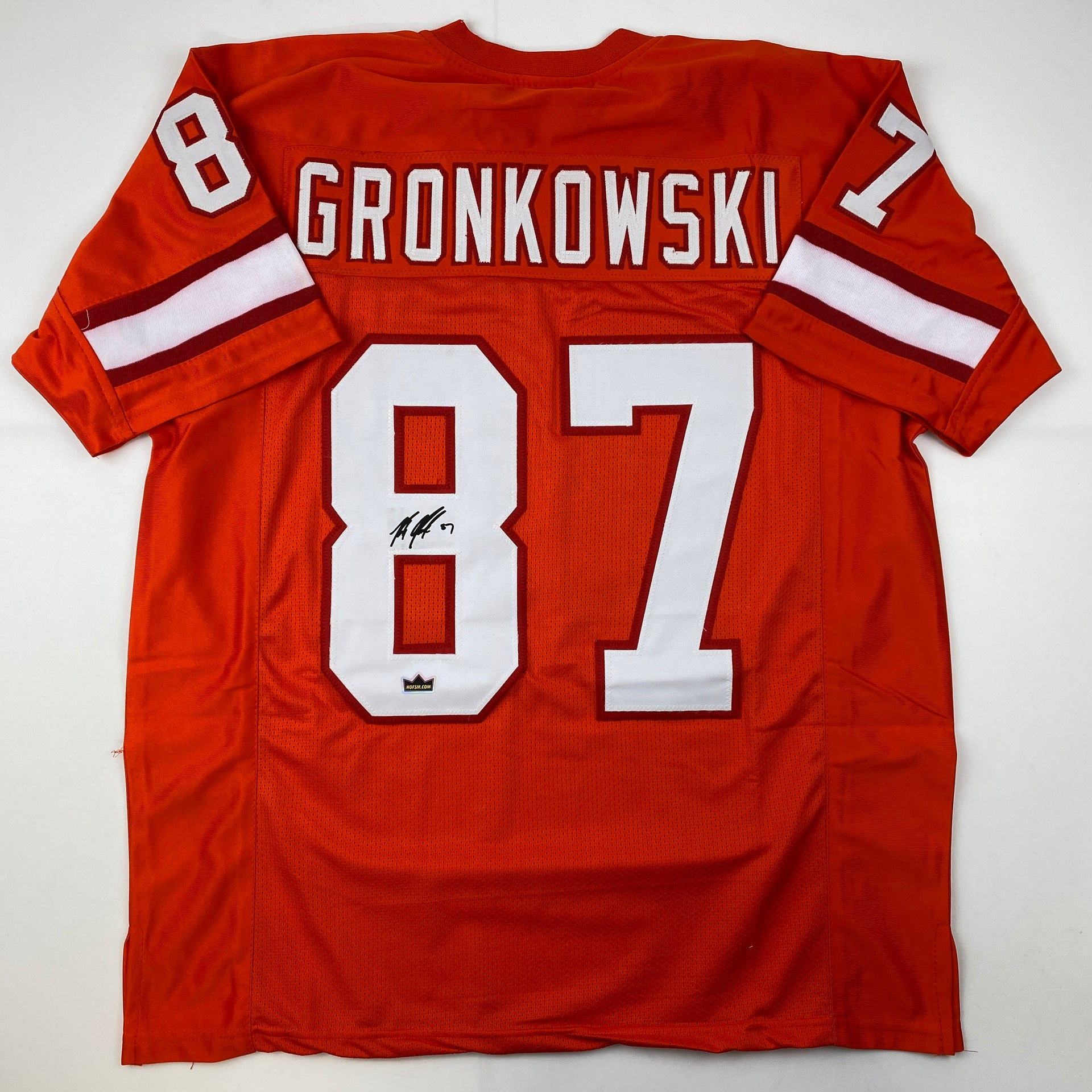 Facsimile Autographed Rob Gronk Gronkowski Tampa Bay Orange Retro Reprint  Laser Auto Football Jersey Size Men's XL - Hall of Fame Sports Memorabilia