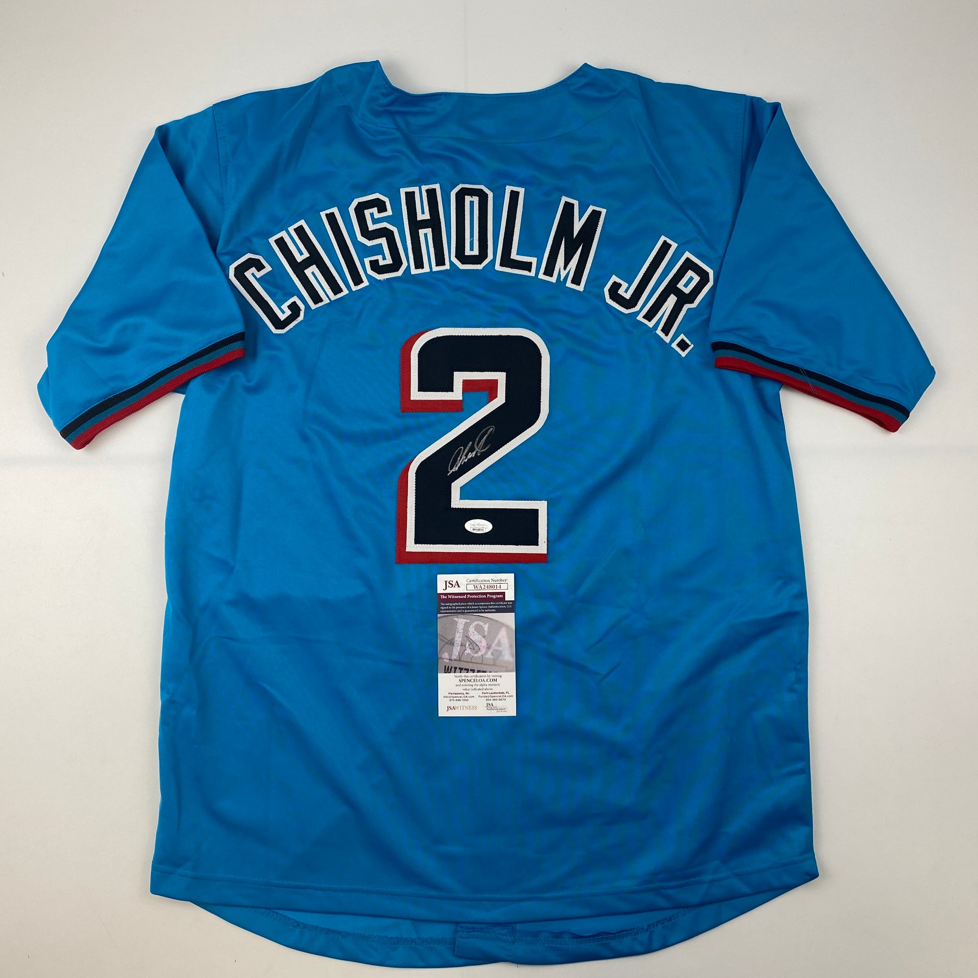 Autographed/Signed Jazz Chisholm Jr. Miami Blue Baseball Jersey JSA COA -  Hall of Fame Sports Memorabilia