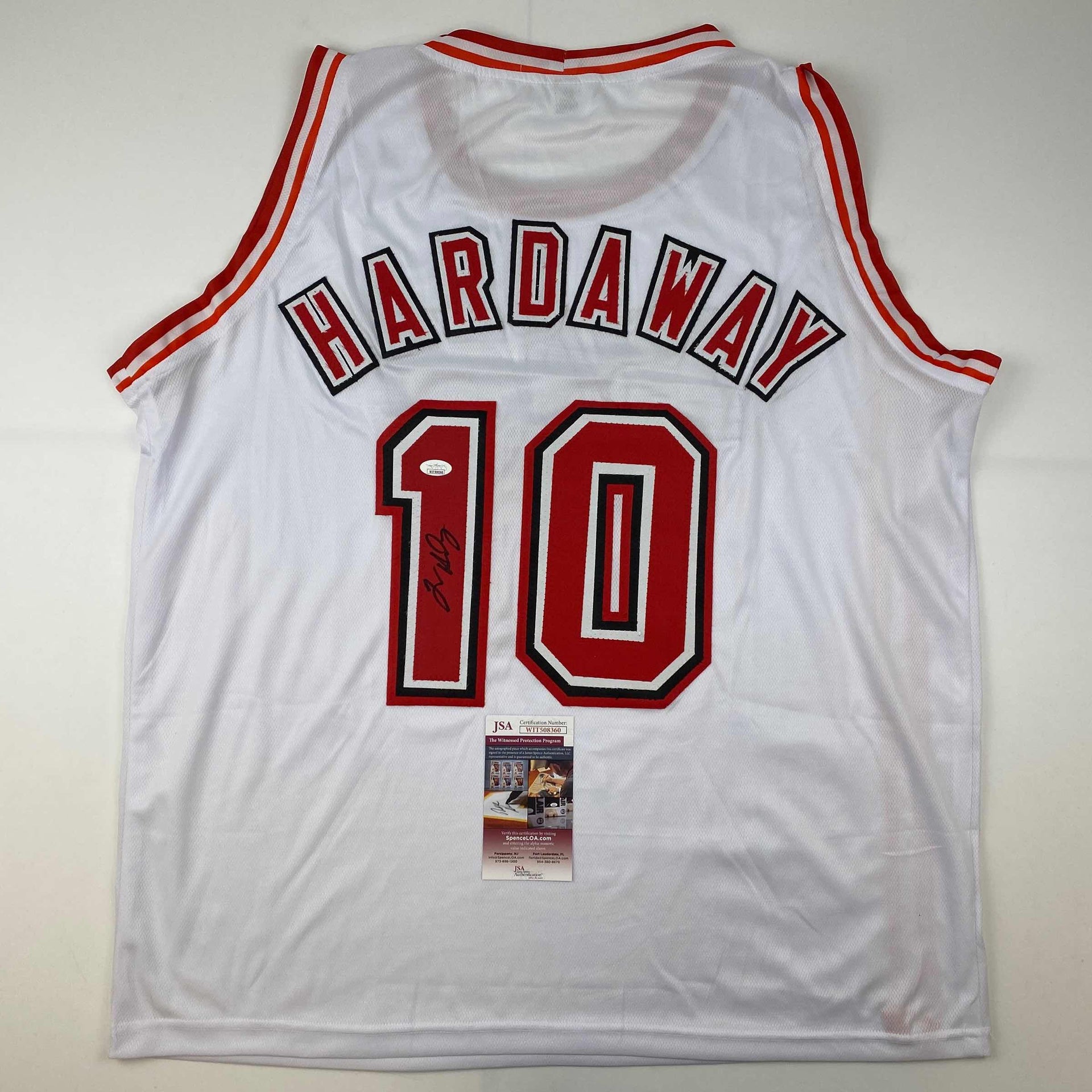 Tim Hardaway Signed Miami Heat White Jersey (JSA COA) 1989 1st Round P –