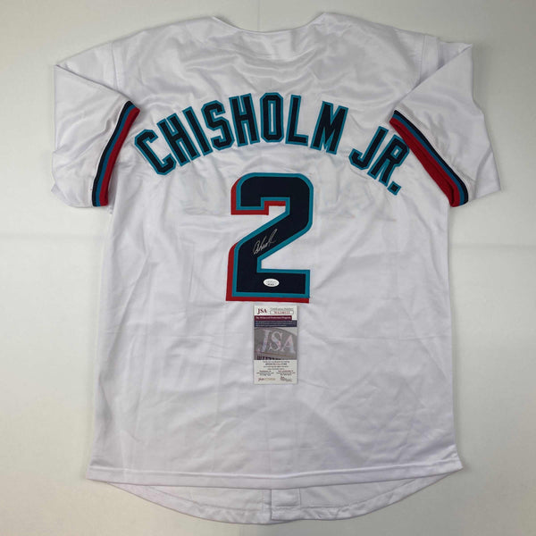 Autographed/Signed Jazz Chisholm Jr. Miami Red Baseball Jersey Beckett BAS  COA - Hall of Fame Sports Memorabilia