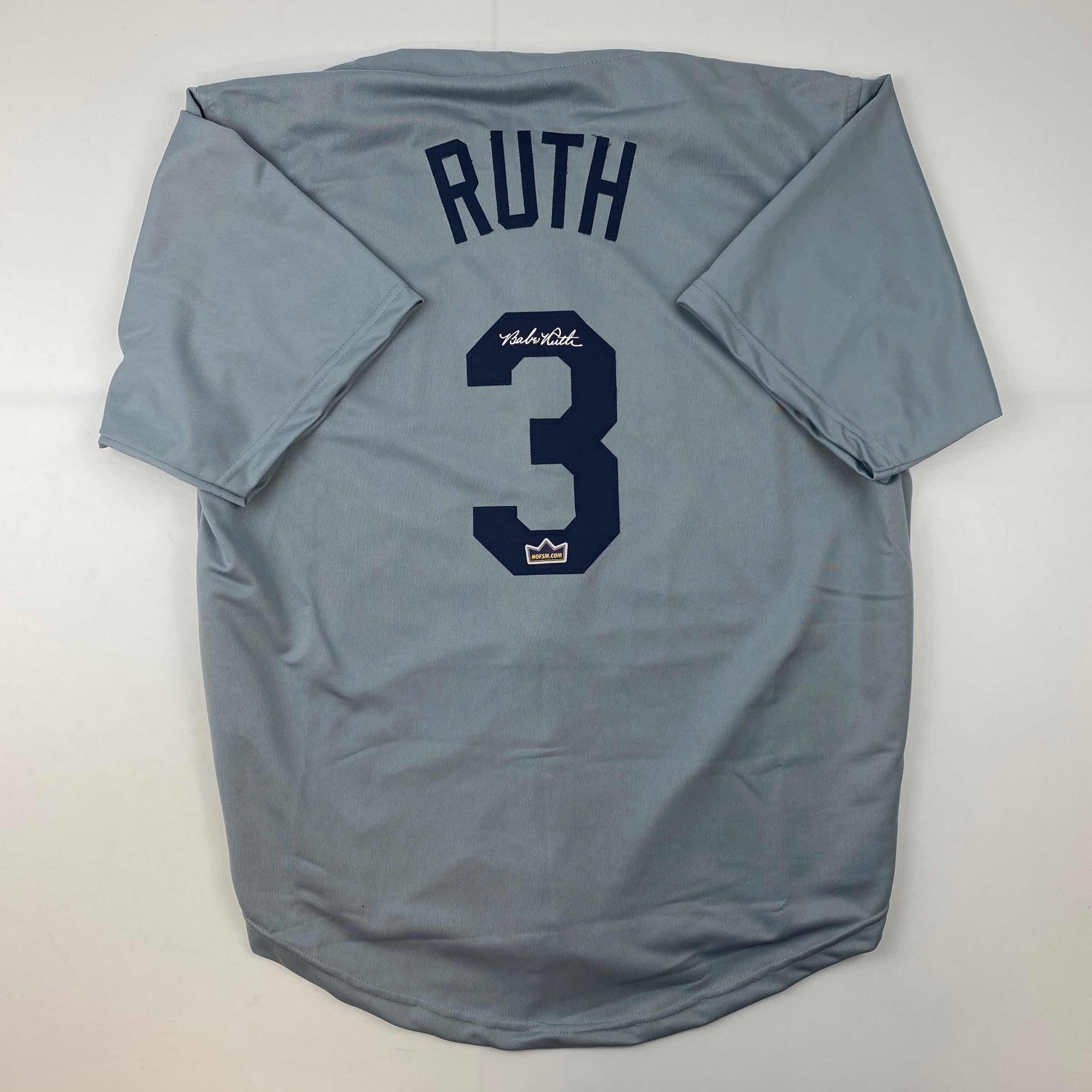 Facsimile Autographed Babe Ruth New York Grey Reprint Laser Auto Baseball  Jersey Size Men's XL - Hall of Fame Sports Memorabilia