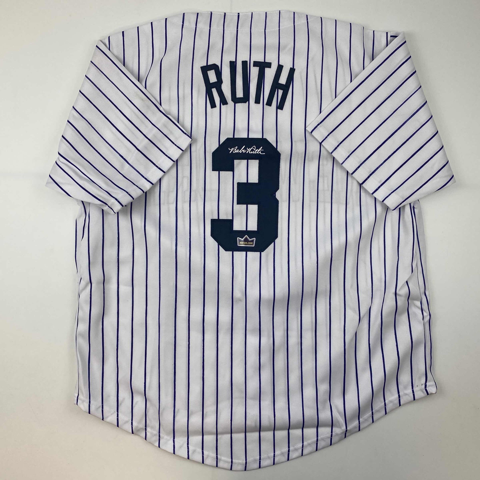 Facsimile Autographed Babe Ruth New York Pinstripe Reprint Laser Auto Baseball  Jersey Size Men's XL - Hall of Fame Sports Memorabilia