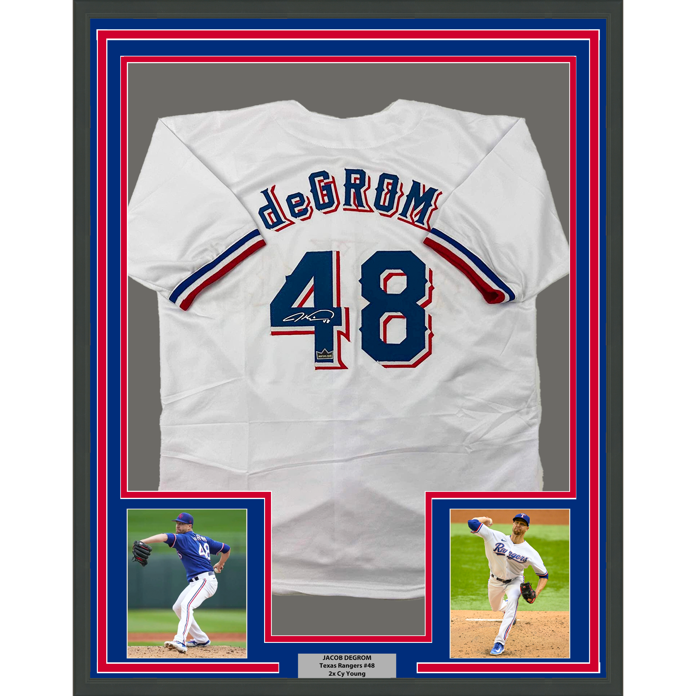 Framed Facsimile Autographed Jacob DeGrom 33x42 Texas White Reprint Laser Auto Baseball Jersey