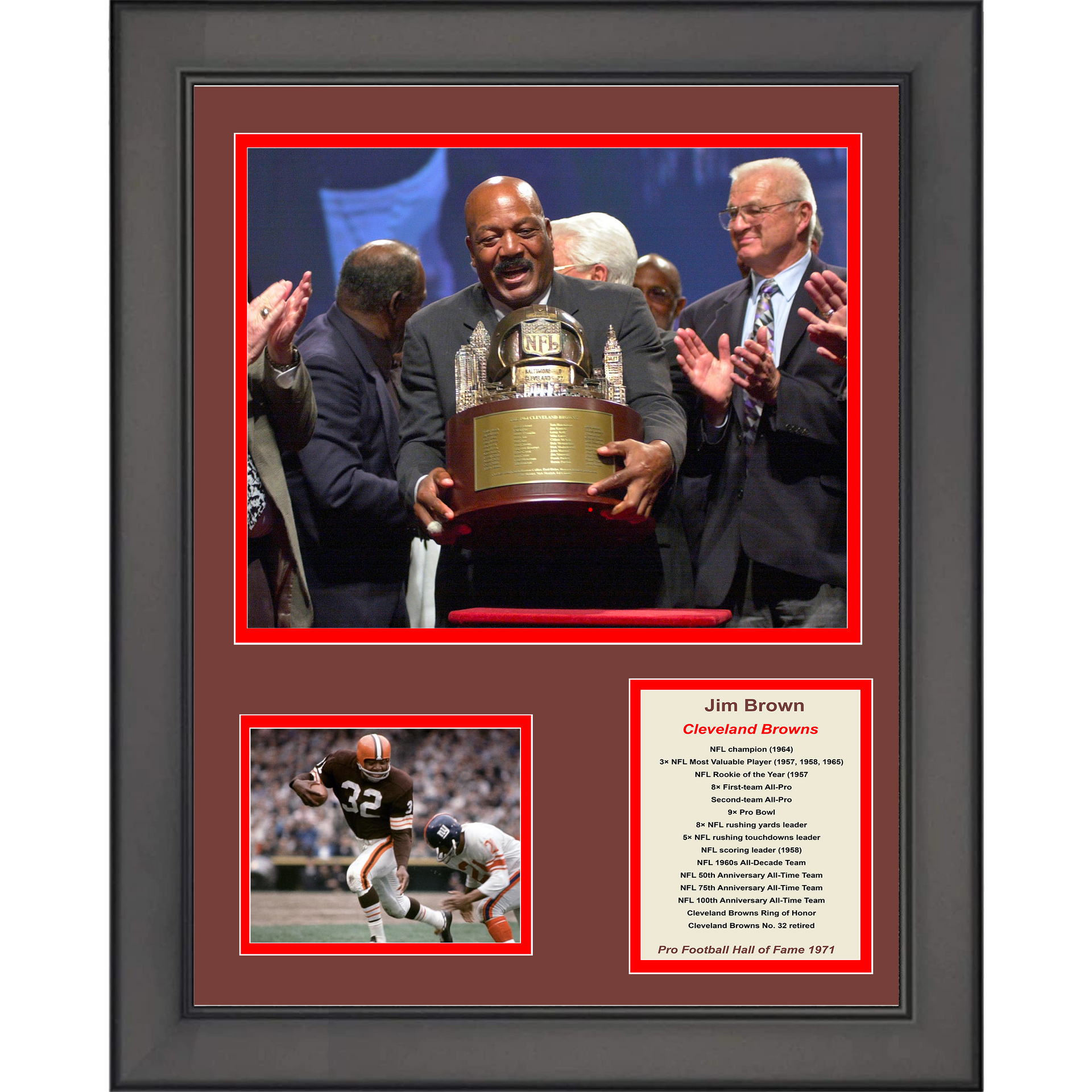 Framed Jim Brown Hall of Fame Cleveland Browns Football 12'x15' Photo  Collage - Hall of Fame Sports Memorabilia