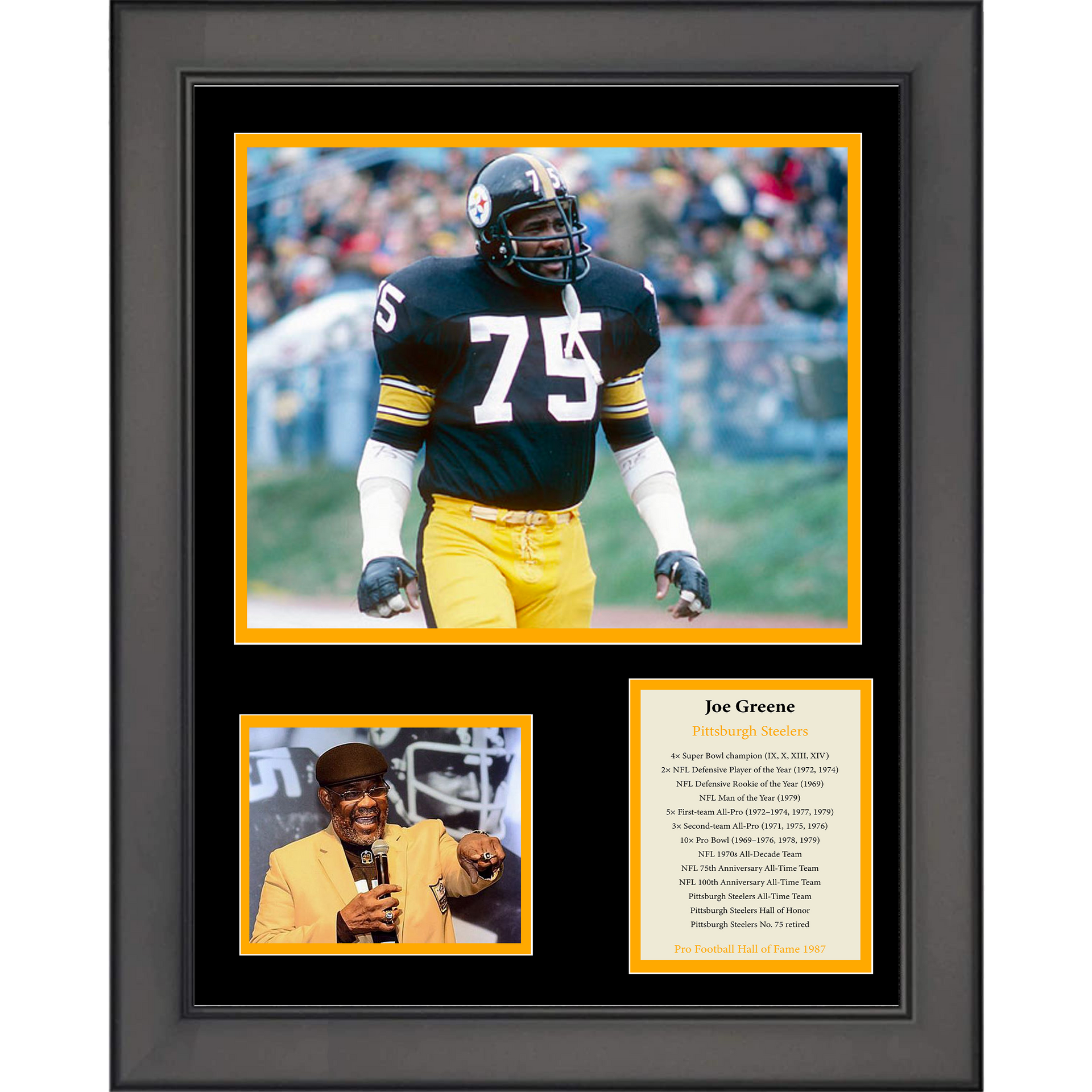 Framed Joe Greene Hall of Fame Pittsburgh Steelers Football 12'x15