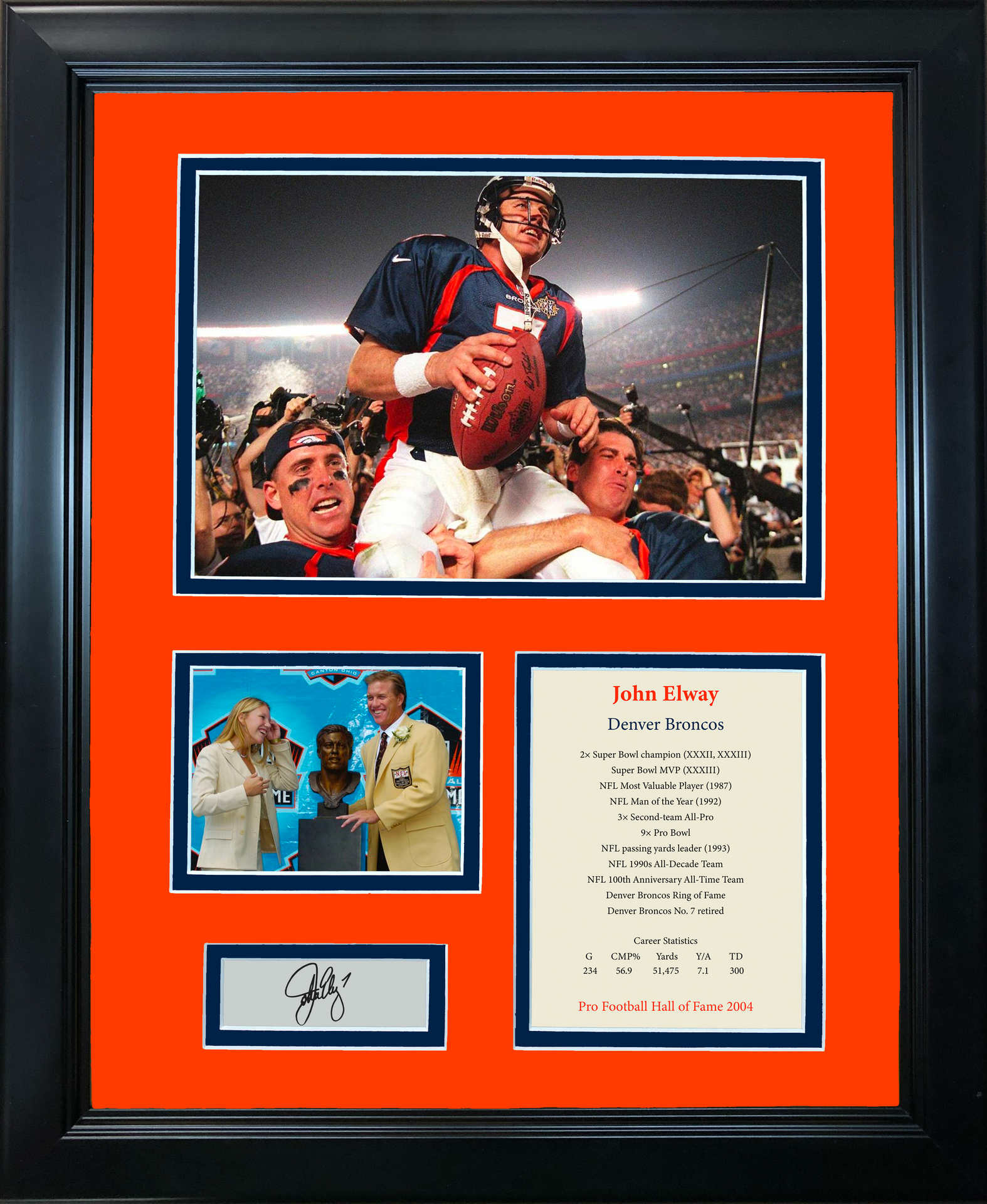 Framed John Elway Hall of Fame Facsimile Laser Engraved Signature