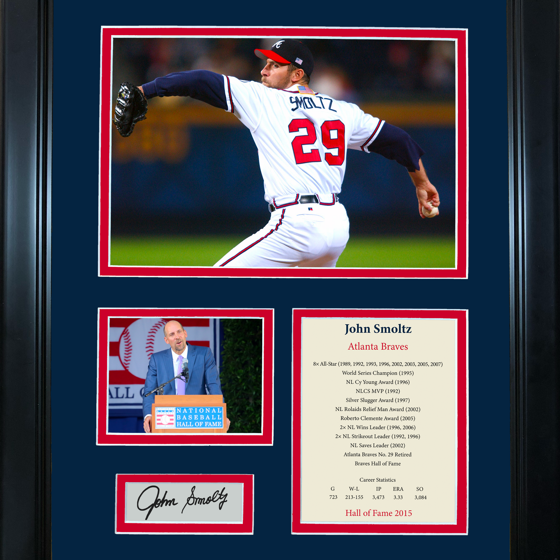 Framed John Smoltz Hall of Fame Facsimile Laser Engraved Signature Auto  Atlanta Braves 12x15 Baseball Photo Collage - Hall of Fame Sports  Memorabilia