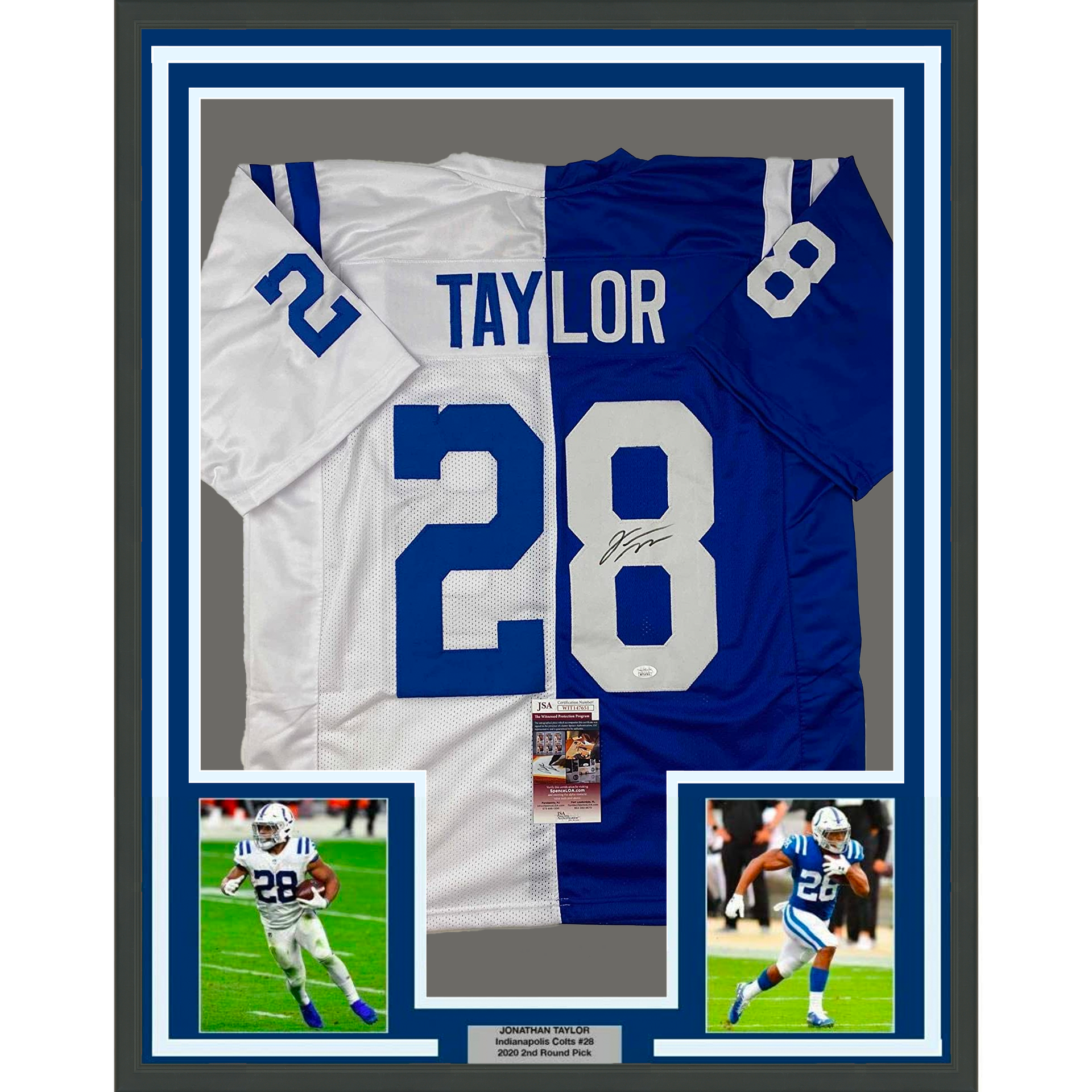 Framed Autographed/Signed Jonathan Taylor 33x42 Indianapolis Split Football  Jersey JSA COA - Hall of Fame Sports Memorabilia