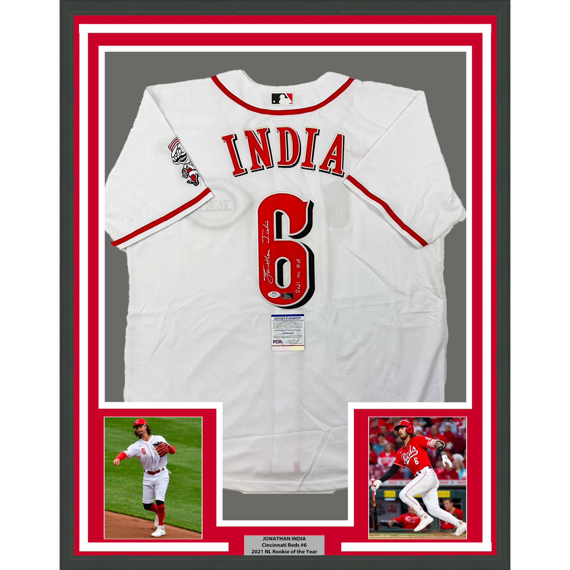 Framed Autographed/Signed Jonathan India 33x42 2021 NL ROY Cincinnati White Baseball  Jersey JSA COA - Hall of Fame Sports Memorabilia