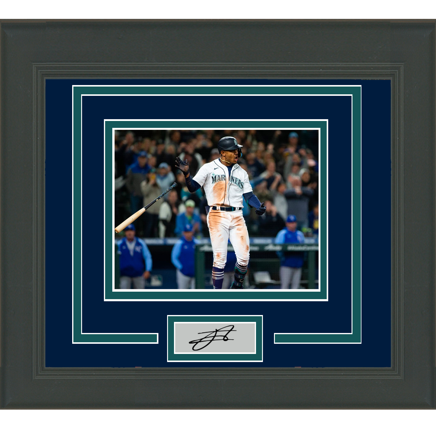 Framed Julio Rodriguez Facsimile Laser Engraved Signature Auto