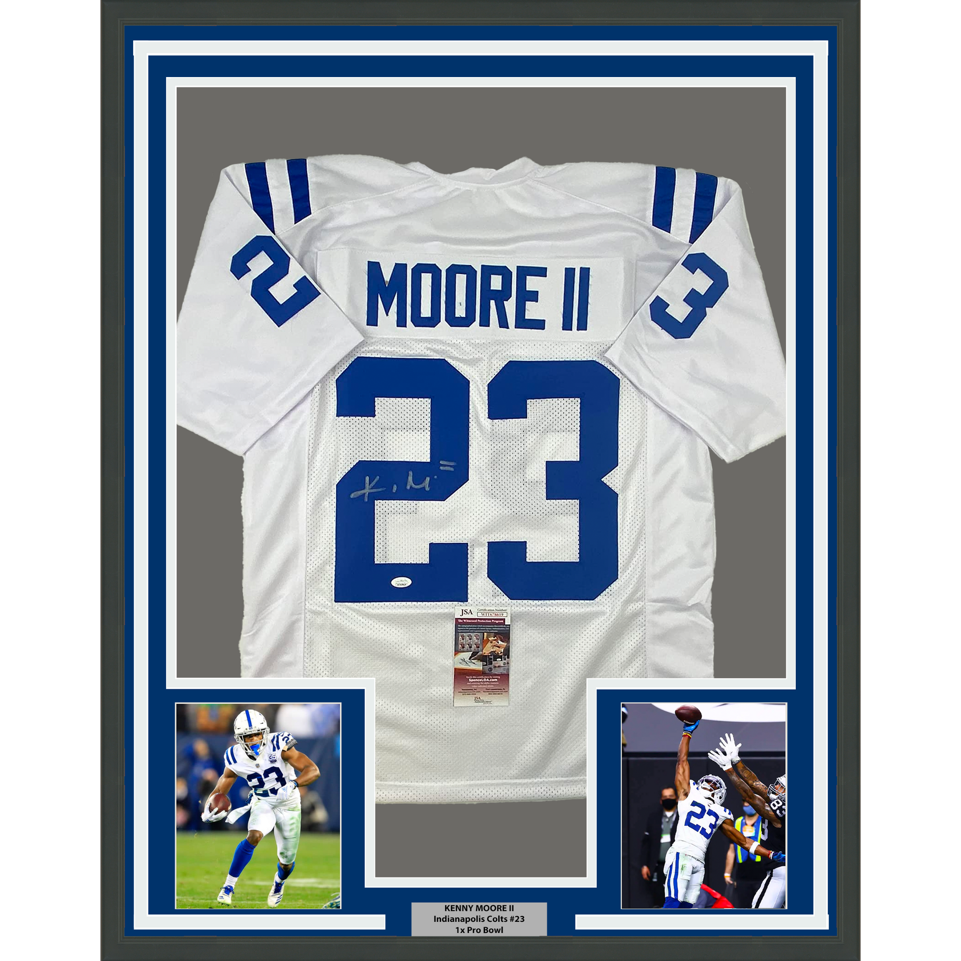 Framed Autographed/Signed Kenny Moore II 33x42 Indianapolis White Football  Jersey JSA COA - Hall of Fame Sports Memorabilia