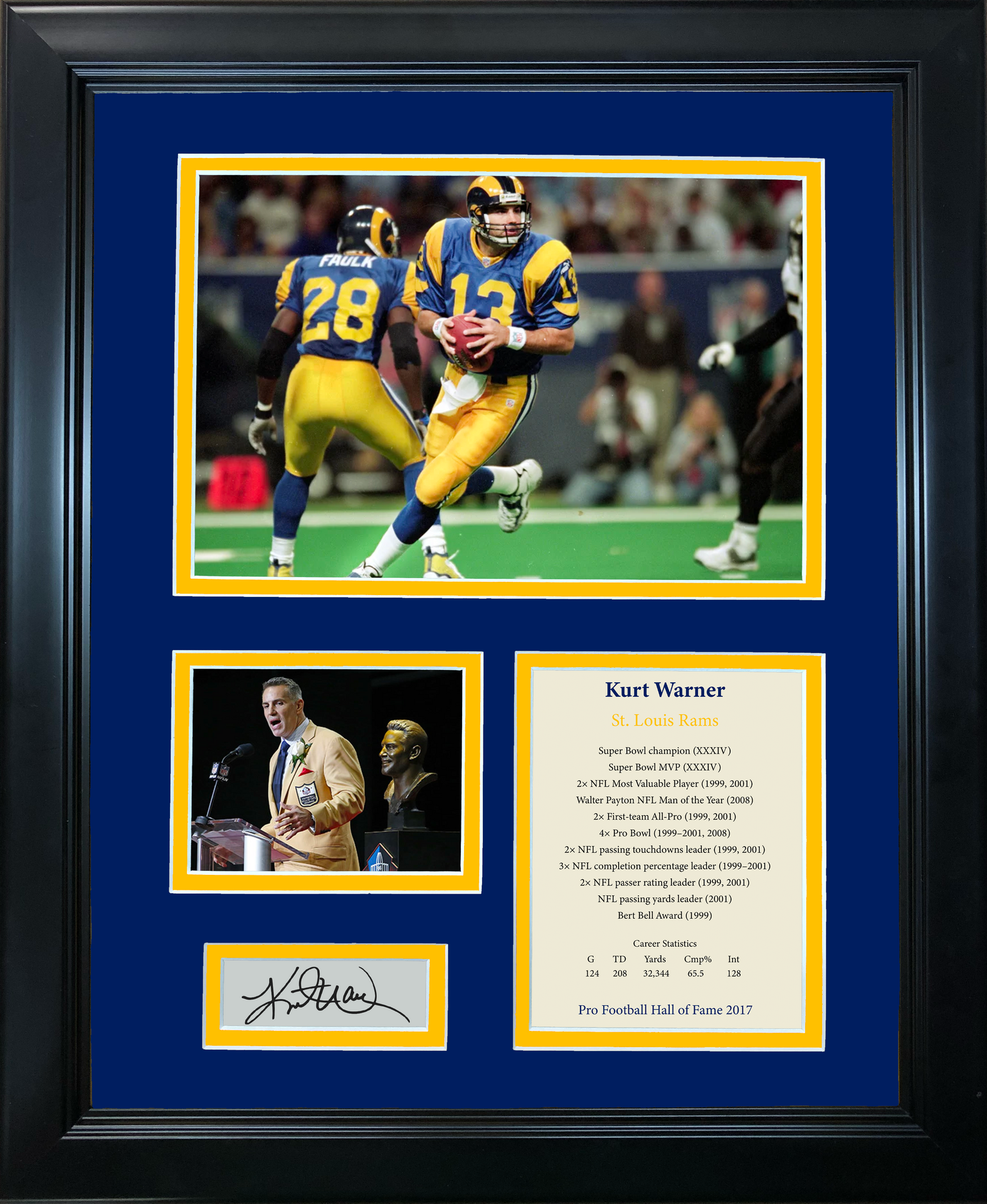 Kurt Warner Autographed St. Louis Rams Jersey Framed BAS Signed