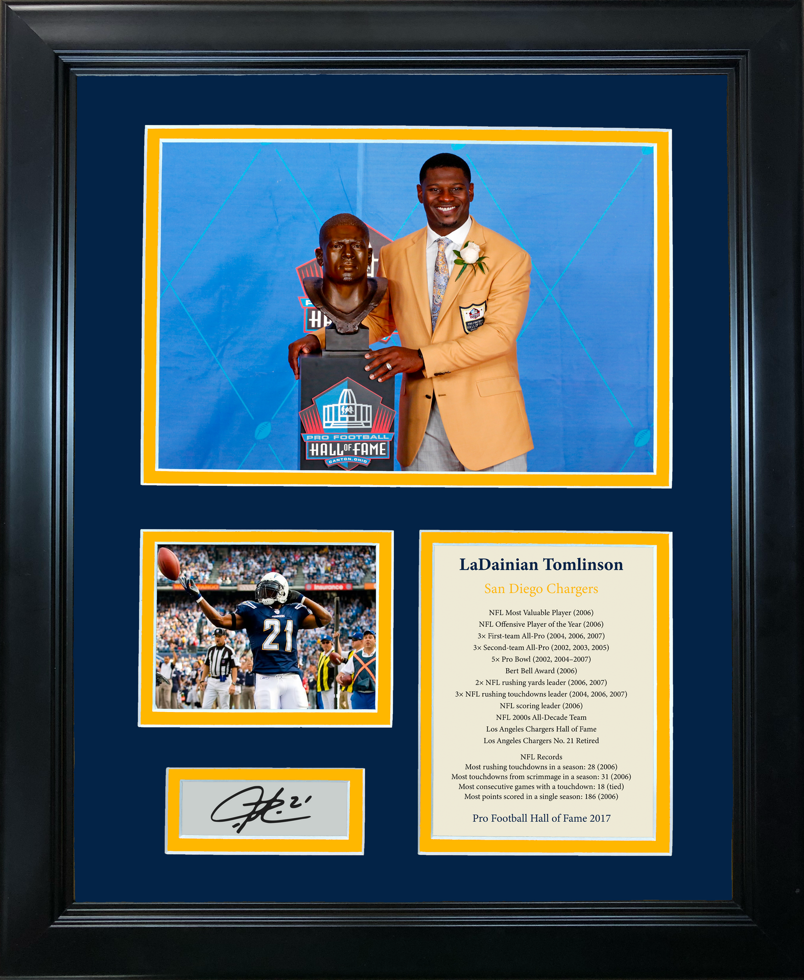 Framed LaDainian Tomlinson Hall of Fame Facsimile Laser Engraved