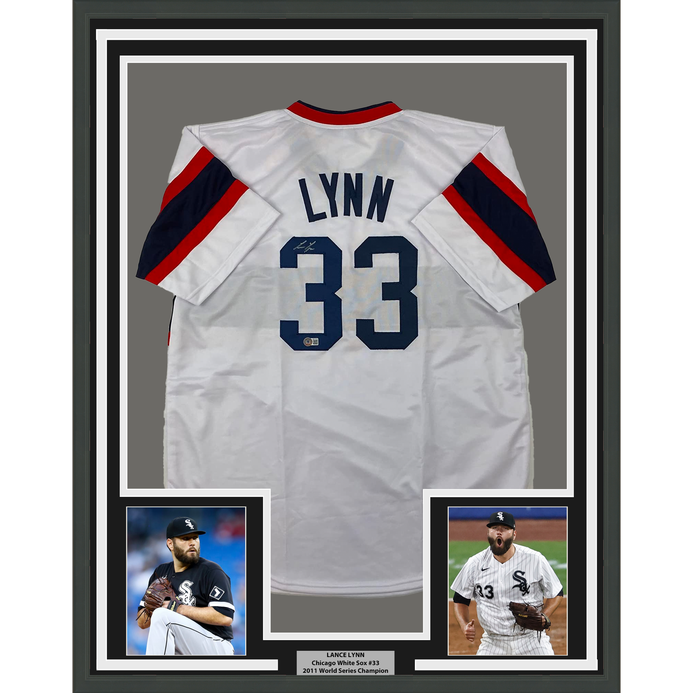 Framed Autographed/Signed Lance Lynn 33x42 Chicago White Retro Baseball Jersey Beckett BAS COA