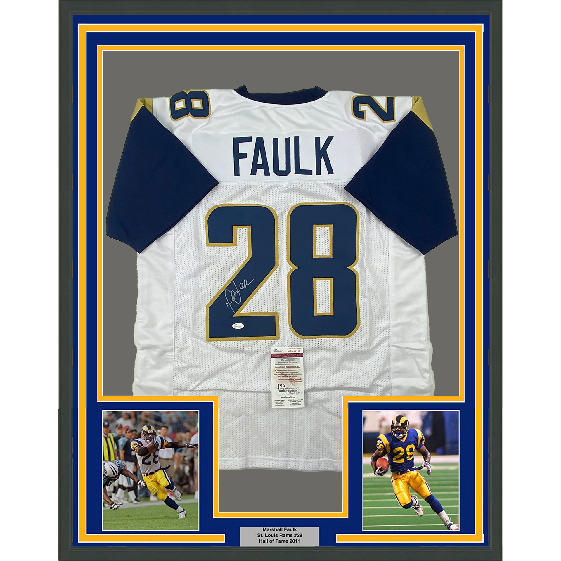 Marshall Faulk Autographed and Framed Blue Rams Jersey