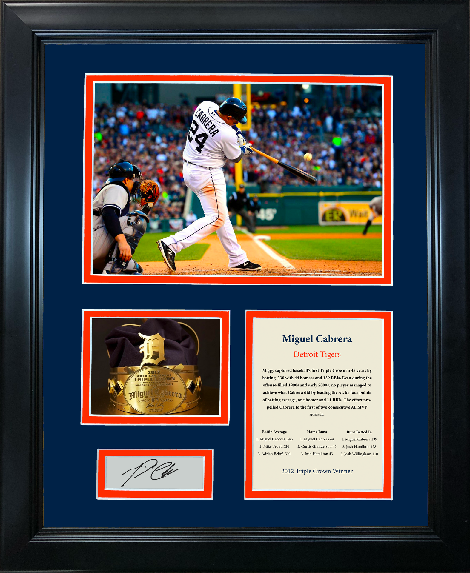 Framed Miguel Cabrera Triple Crown Winner 2012 Facsimile Laser Engraved  Signature Auto Detroit Tigers 12x15 Baseball Photo Collage